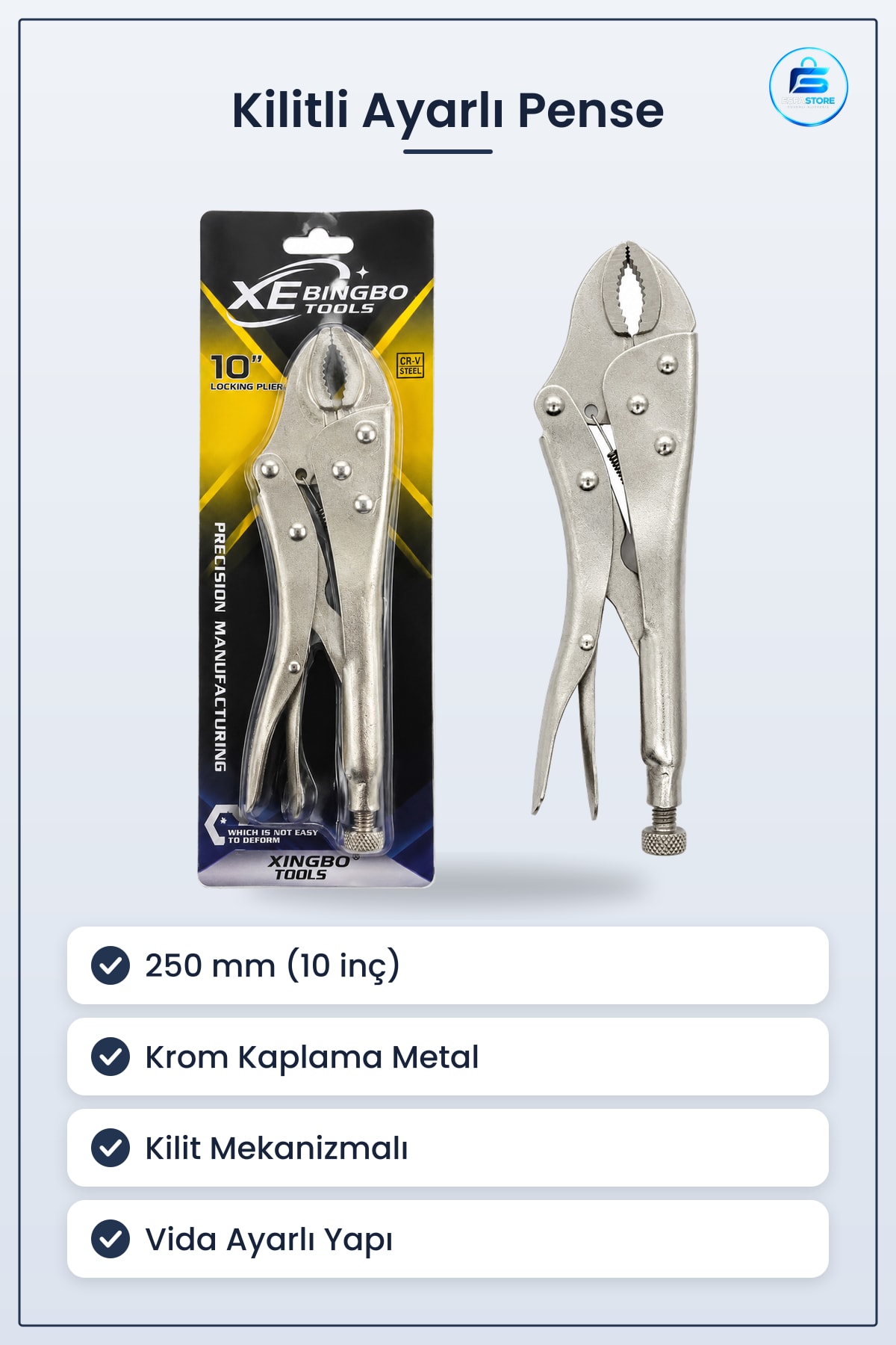 Kilitli Ayarlı Pense 250 mm Krom Kaplama Komple Metal Tamir Montaj Atölye Hırdavat Aleti