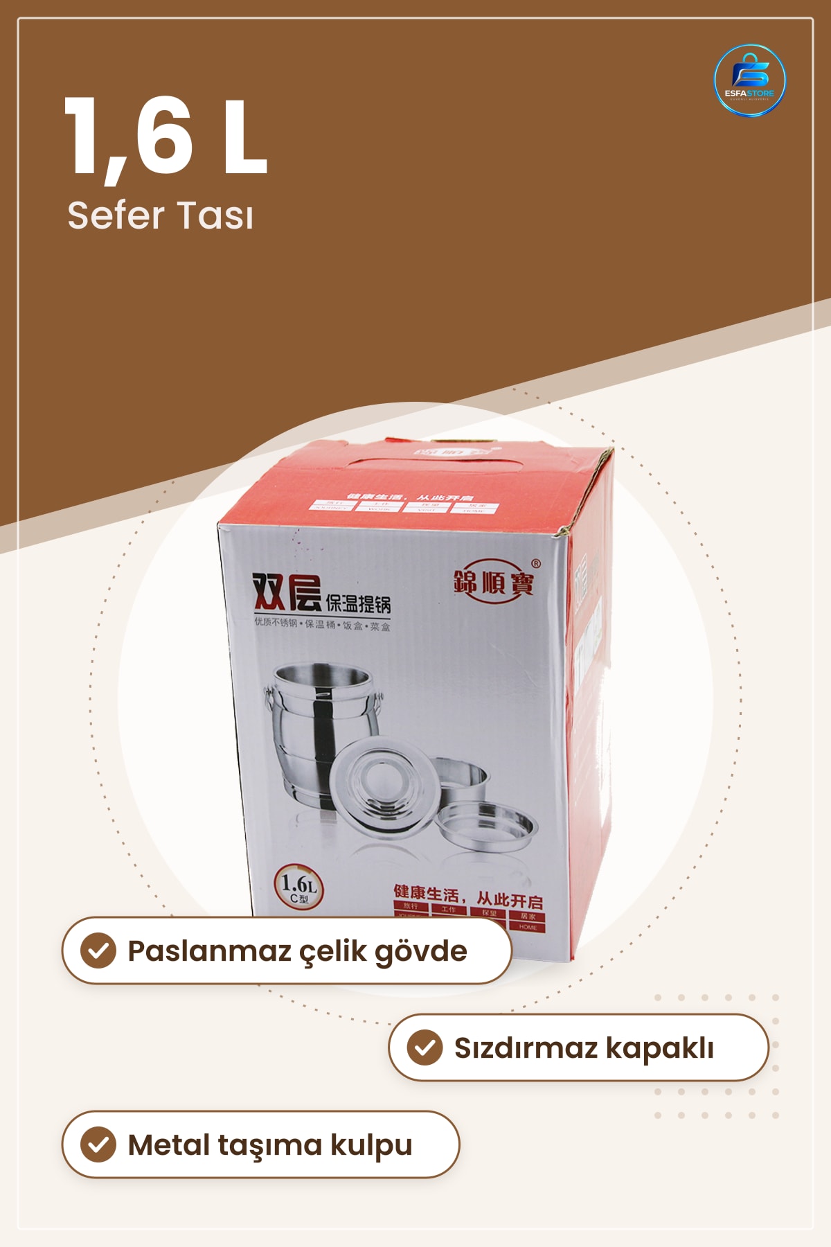 Paslanmaz Çelik Saklama Kabı 1,6 L Metal Kulplu Sefer Tası Yemek Taşıma Mutfak Sızdırmaz Kapaklı