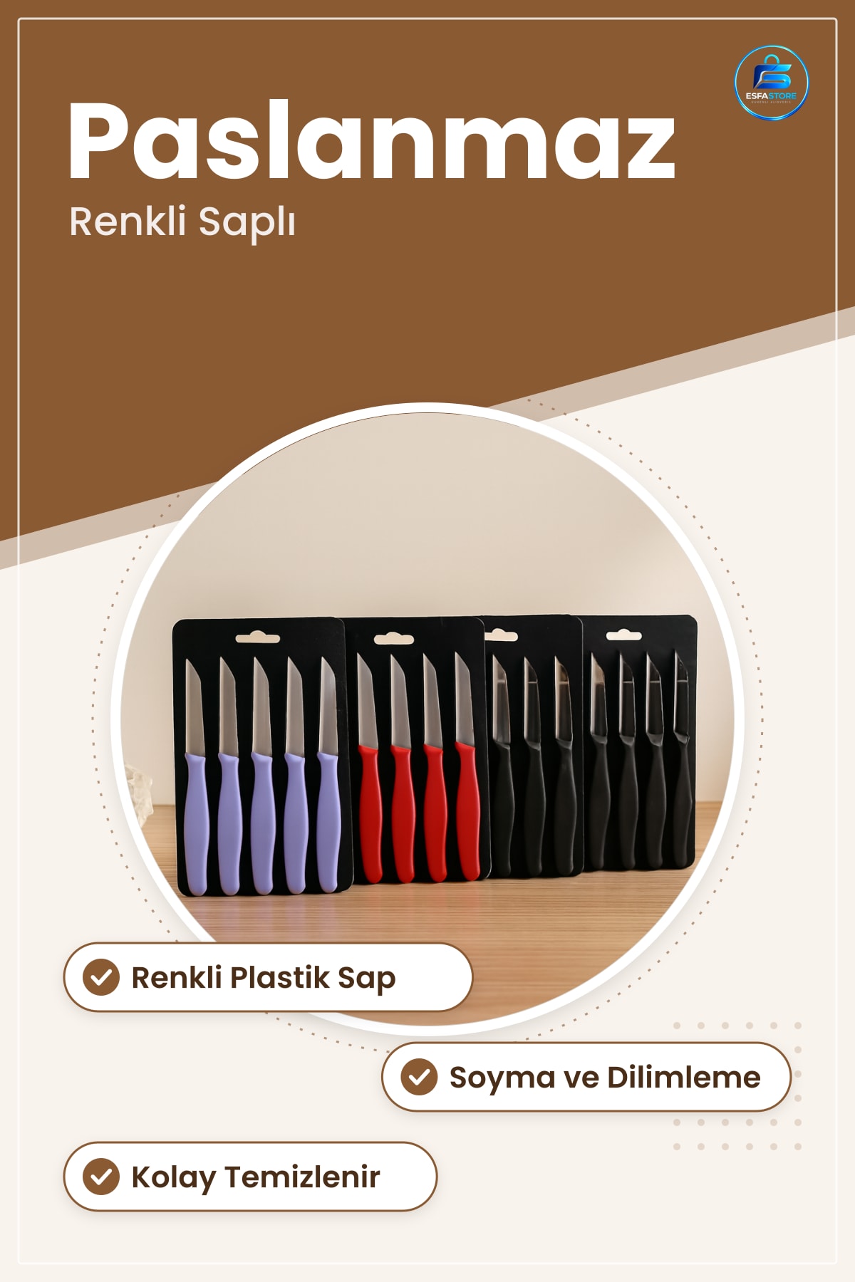 Meyve Bıçağı Paslanmaz Çelik Renkli Saplı Ev Mutfak Soyma Kesme Dilimleme Doğrama Salata Sebze