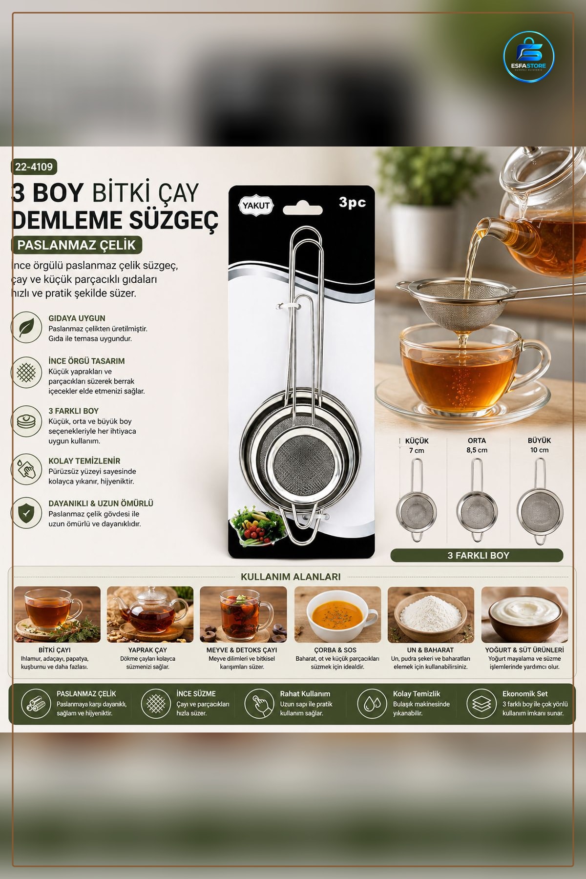 Süzgeç Mini Tel Metal Çerçeveli Ergonomik Saplı Mutfak Çorba Un Yağ Eleme Süzme Hazırlık Aleti