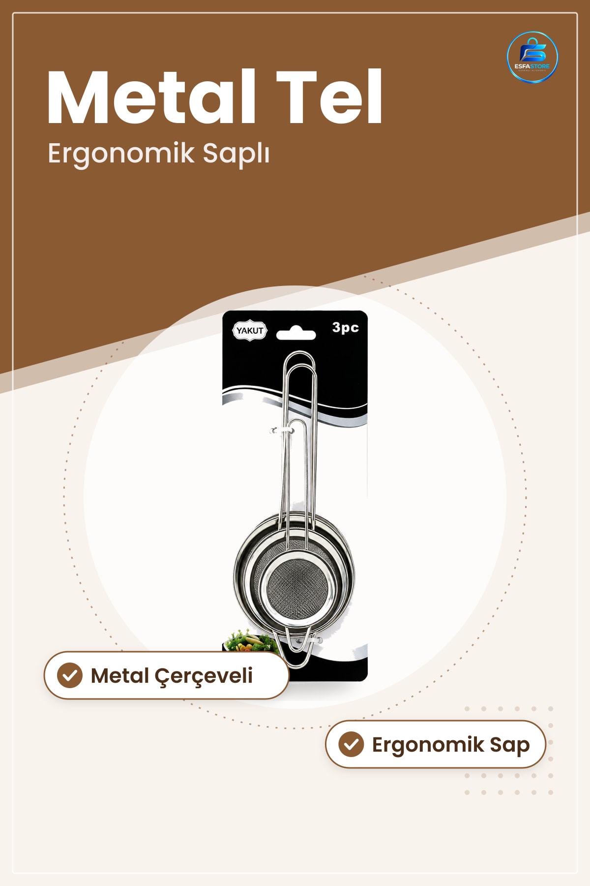 Süzgeç Mini Tel Metal Çerçeveli Ergonomik Saplı Mutfak Çorba Un Yağ Eleme Süzme Hazırlık Aleti