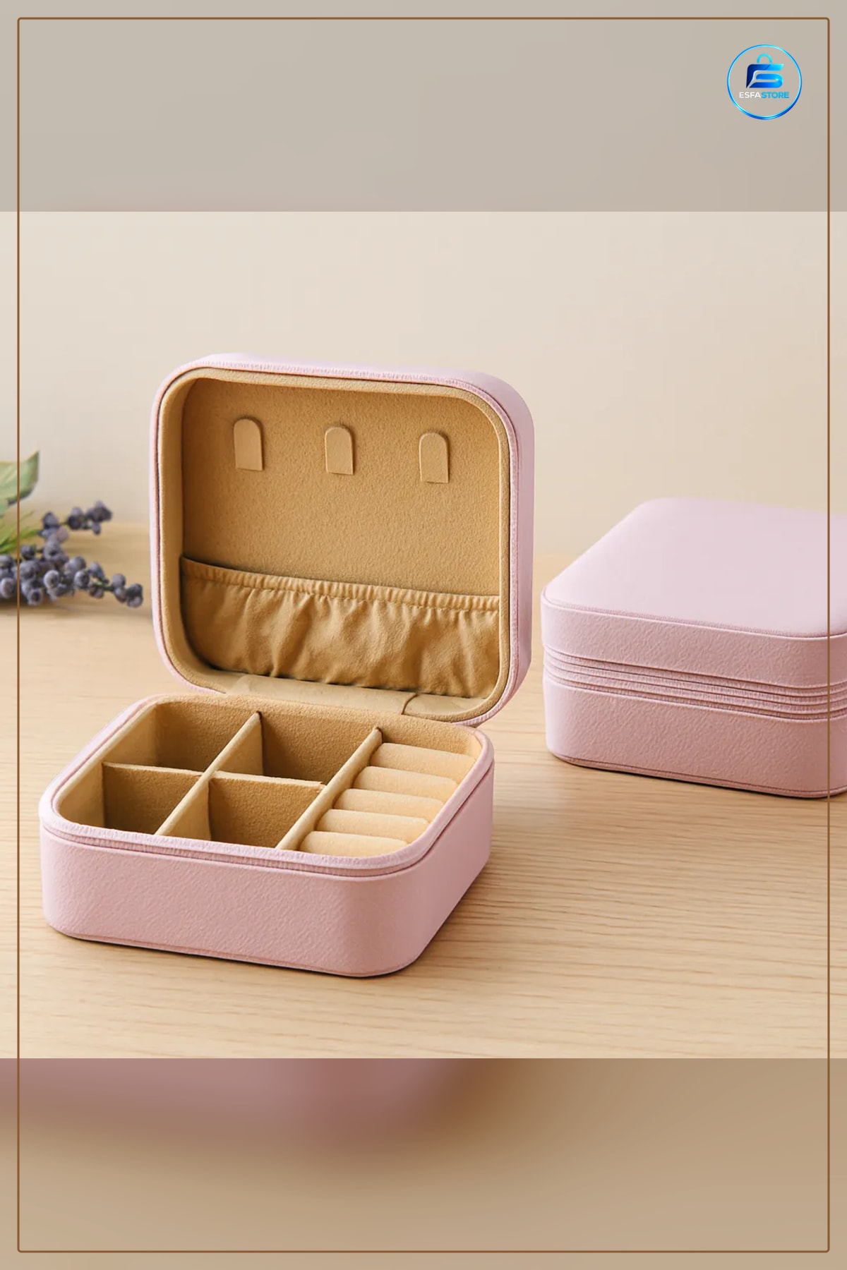 Takı Organizeri Mini Fermuarlı Kutu 10x10x5 cm Suni Deri 4 Bölmeli Seyahat Yüzük Küpe Kolye