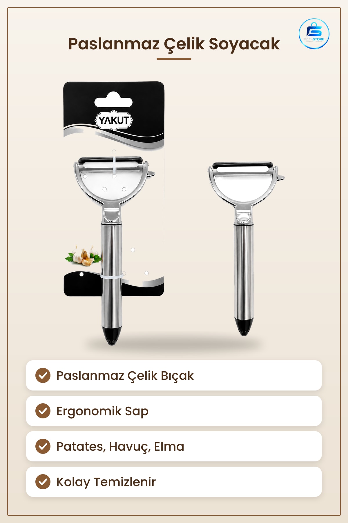 Paslanmaz Çelik Soyacak Sebze Meyve Soyma Aleti Ergonomik Sap Keskin Bıçak Pratik Mutfak Gereci