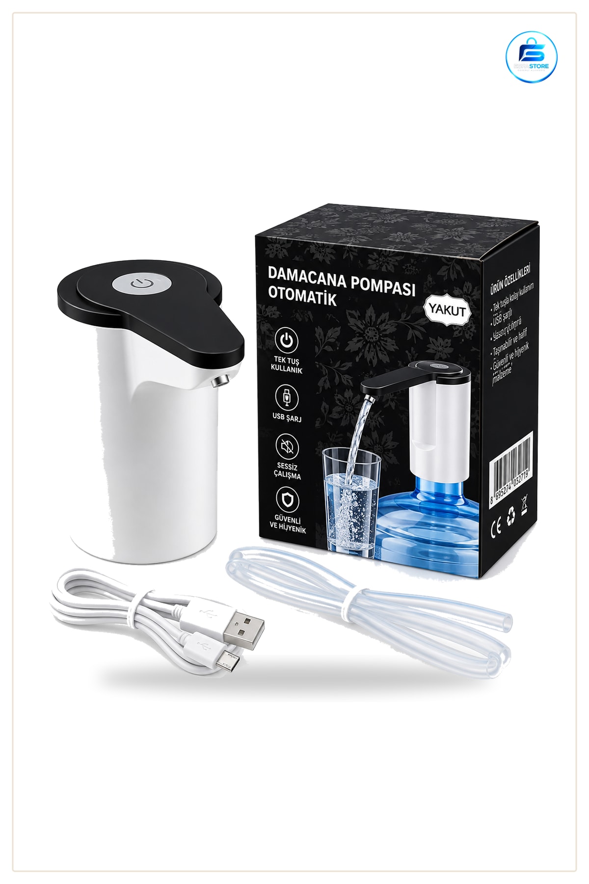 USB Şarjlı Otomatik Damacana Pompası 19 Litre Uyumlu Taşınabilir Tek Tuşla Mutfak Ofis Kamp
