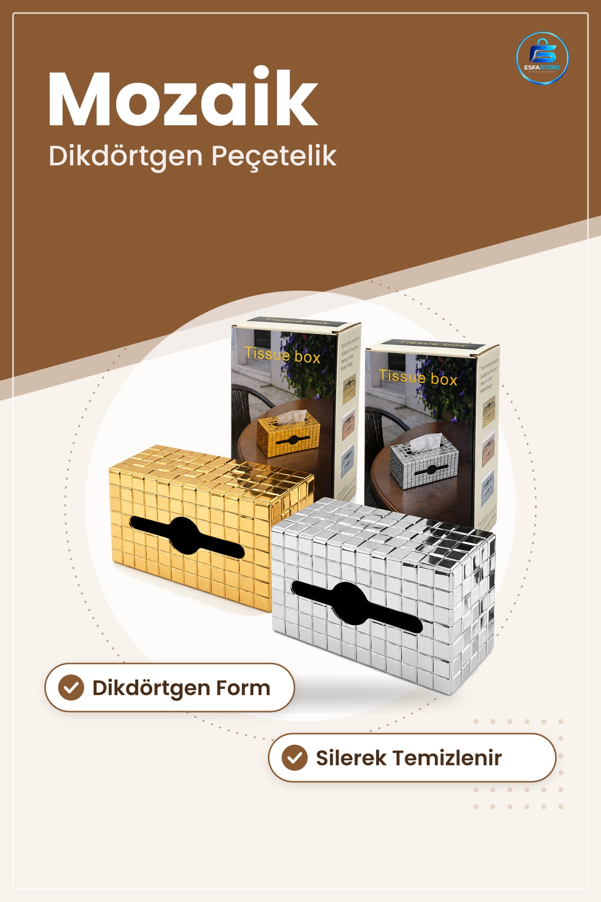 Peçetelik Dikdörtgen Mozaik Desenli Dekoratif Peçete Kutusu Masa Üstü Sofra Düzenleyici Ev Kafe