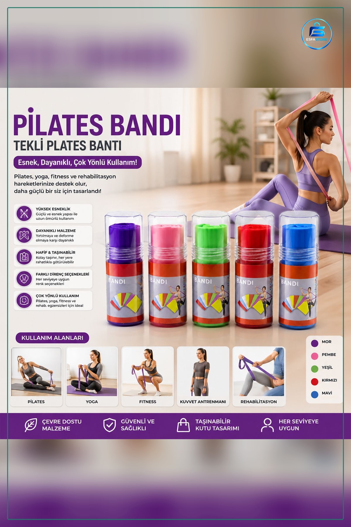 Direnç Lastiği Tekli Lateks Pilates Egzersiz Bandı Yoga Esneme Kuvvetlendirme Ev Spor Salonu