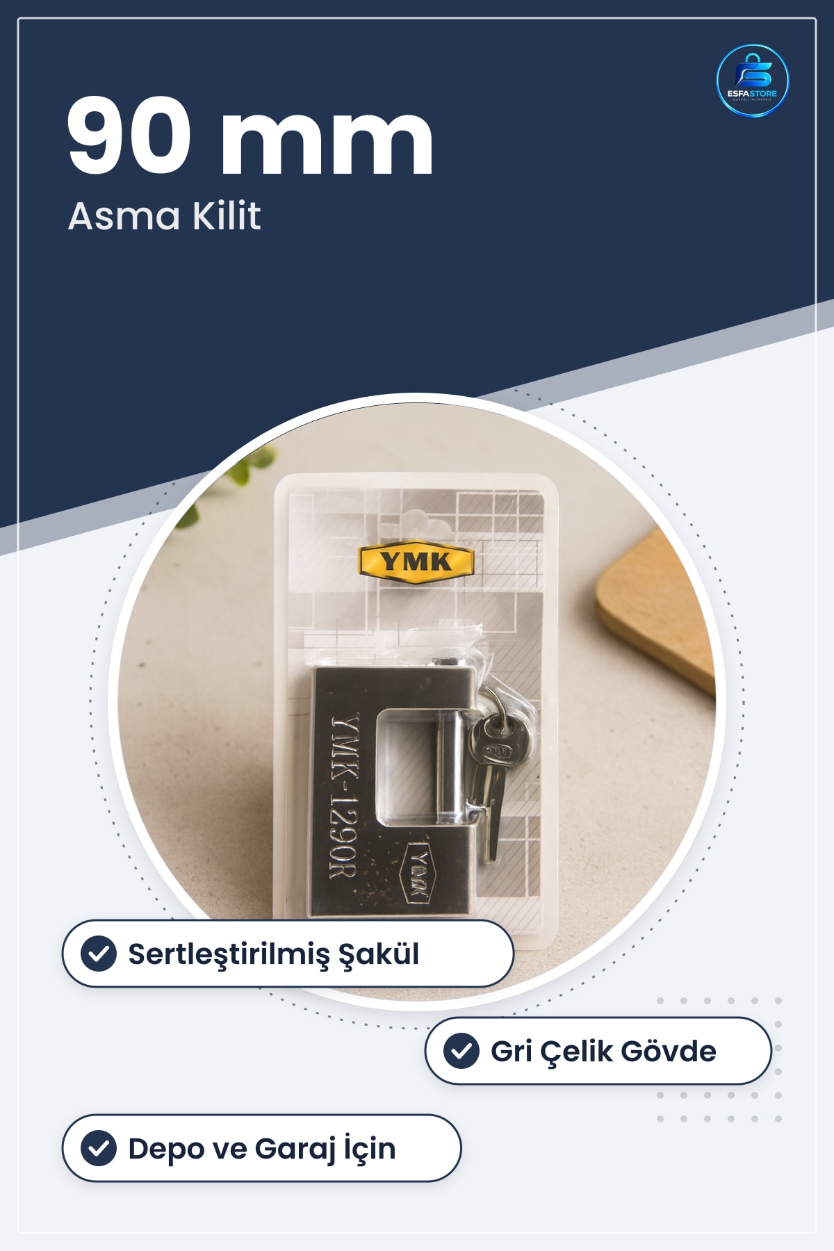 Kayar Milli Asma Kilit 90 mm Gri Çelik Gövde Sertleştirilmiş Şakül Depo Garaj Bahçe Kapısı