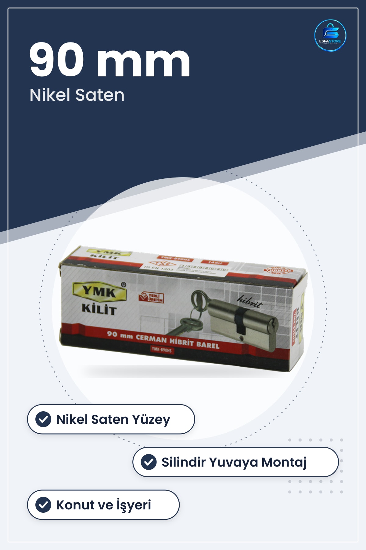 Barel Kilit 90mm Nikel Saten Hibrit Kapı Kilidi Ev İş Yeri Güvenlik Silindir Yuvalı Cerman