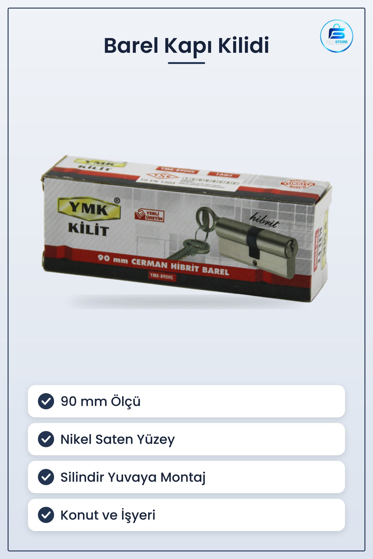 Barel Kilit 90mm Nikel Saten Hibrit Kapı Kilidi Ev İş Yeri Güvenlik Silindir Yuvalı Cerman
