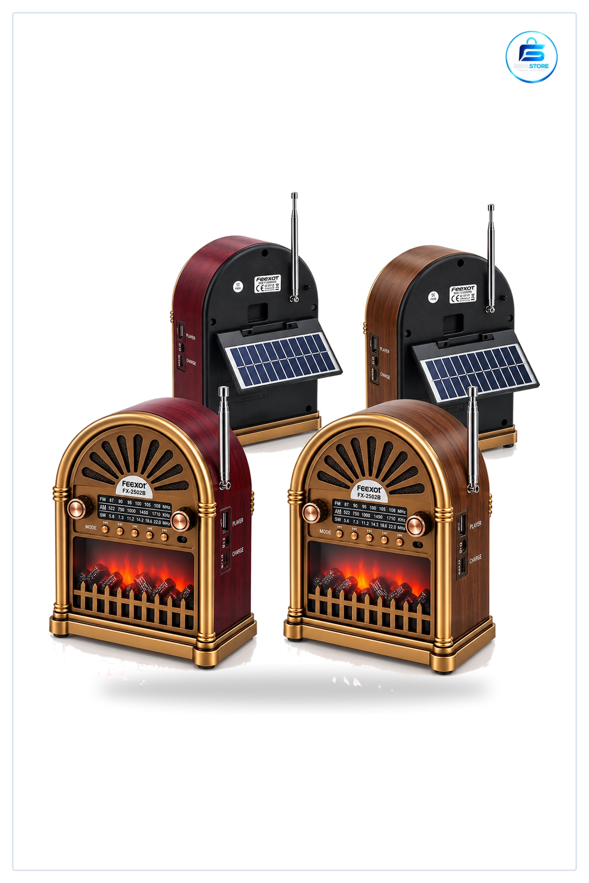 Solar Şarjlı Nostaljik Radyo Bluetooth Hoparlör AM FM SW USB Type C Taşınabilir Retro Dekoratif