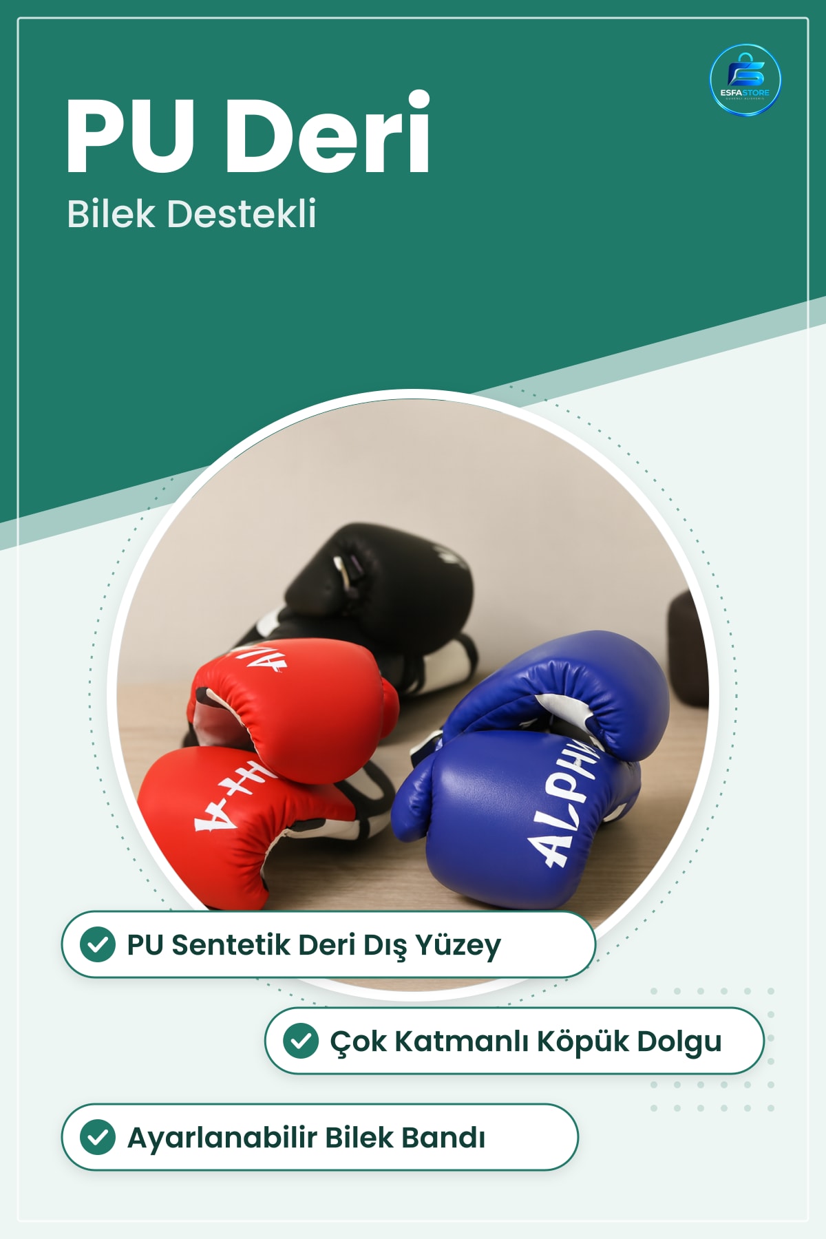 Boks Eldiveni Sentetik Deri PU Köpük Dolgulu Bilek Destekli Antrenman Kum Torbası Fitness