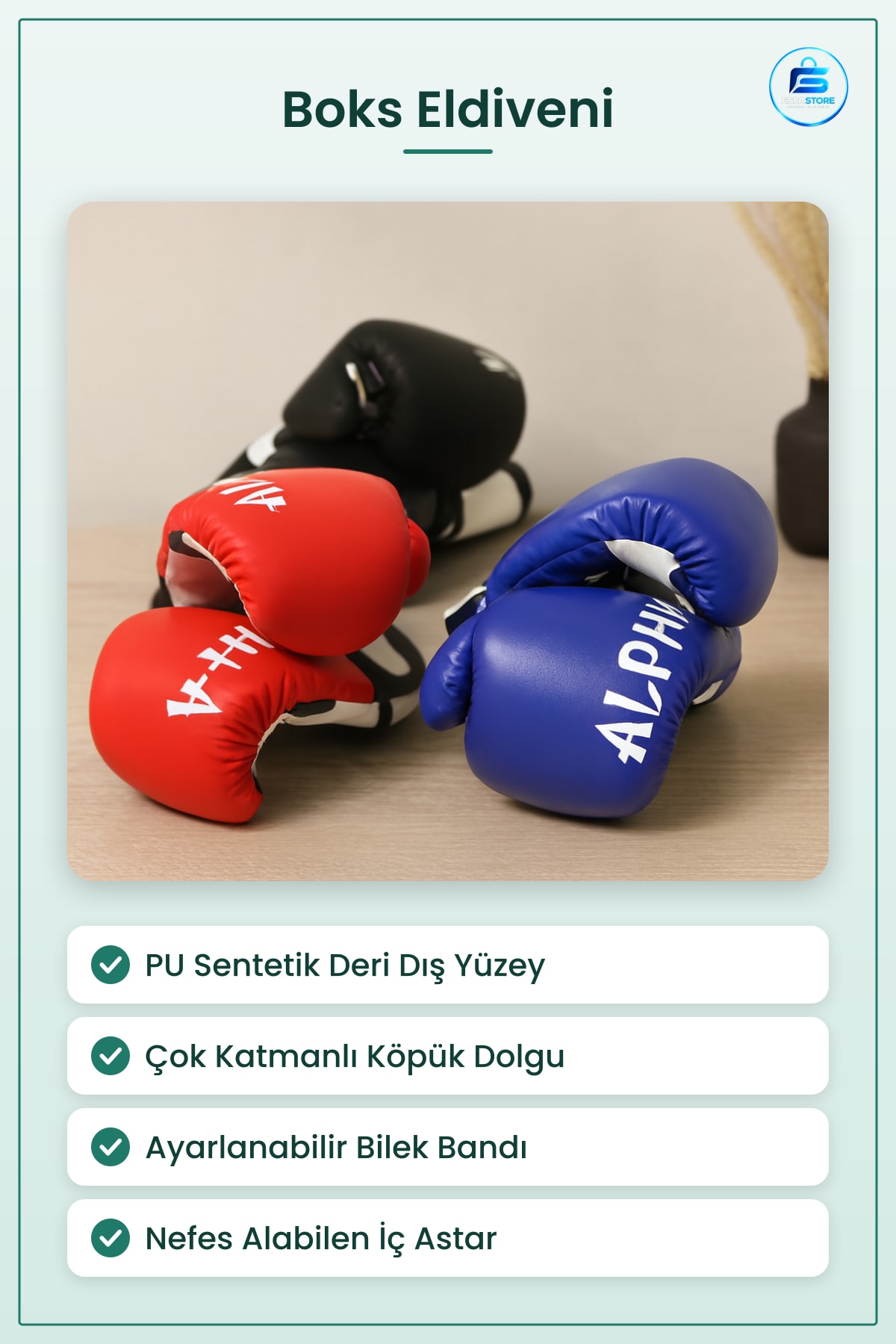Boks Eldiveni Sentetik Deri PU Köpük Dolgulu Bilek Destekli Antrenman Kum Torbası Fitness