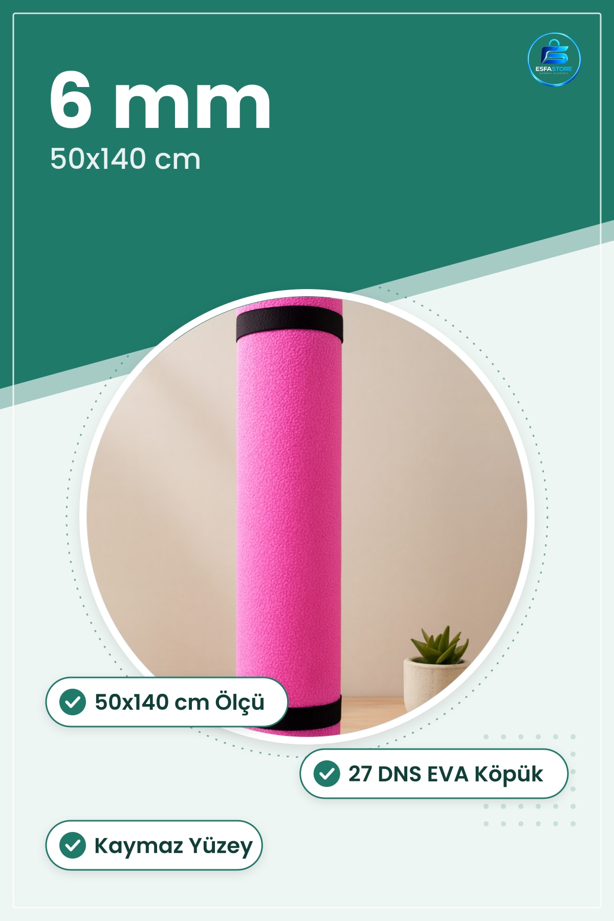 Yoga Minderi Pilates Matı 6mm 50x140cm DNS EVA Kaymaz Taşınabilir Egzersiz Ev Spor