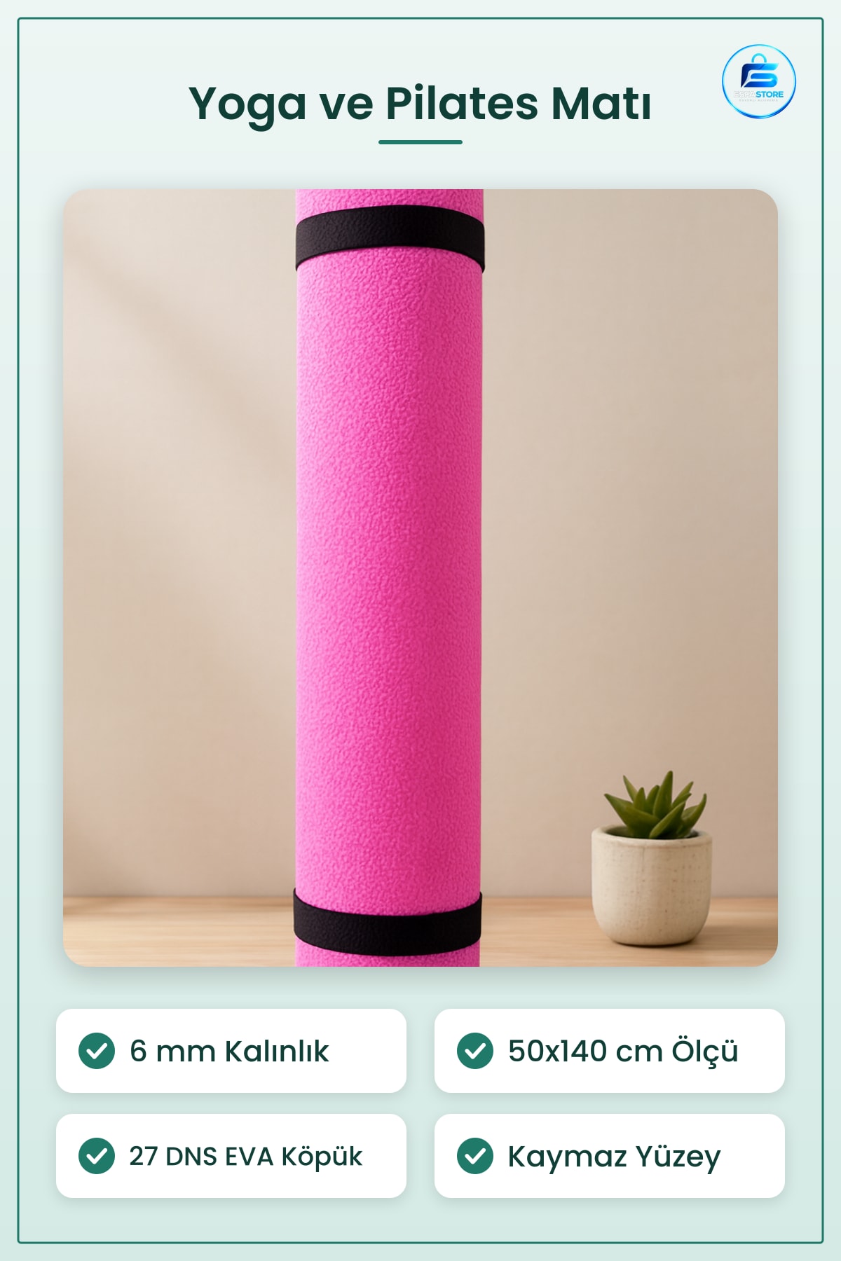 Yoga Minderi Pilates Matı 6mm 50x140cm DNS EVA Kaymaz Taşınabilir Egzersiz Ev Spor