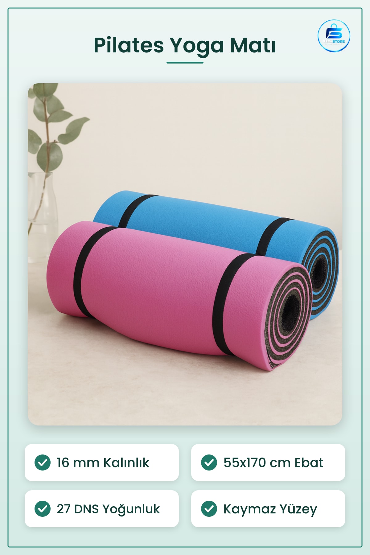 Pilates Yoga Matı 16mm 55x170cm DNS Yüksek Yoğunluk Egzersiz Minderi Kaymaz Kolay Temizlenir
