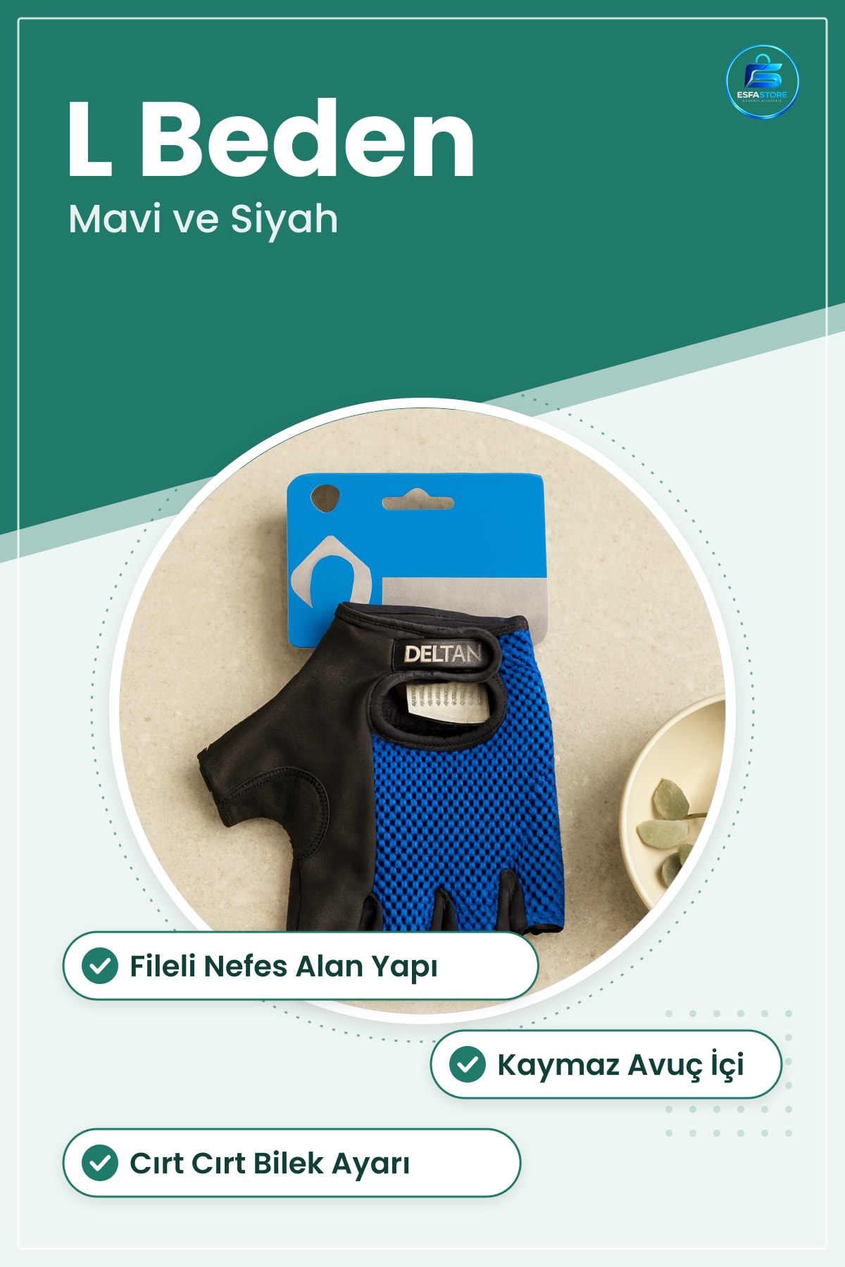 Ağırlık Eldiveni Parmaksız Fileli Fitness L Beden Mavi Siyah Kaymaz Avuç İçi Spor Antrenman