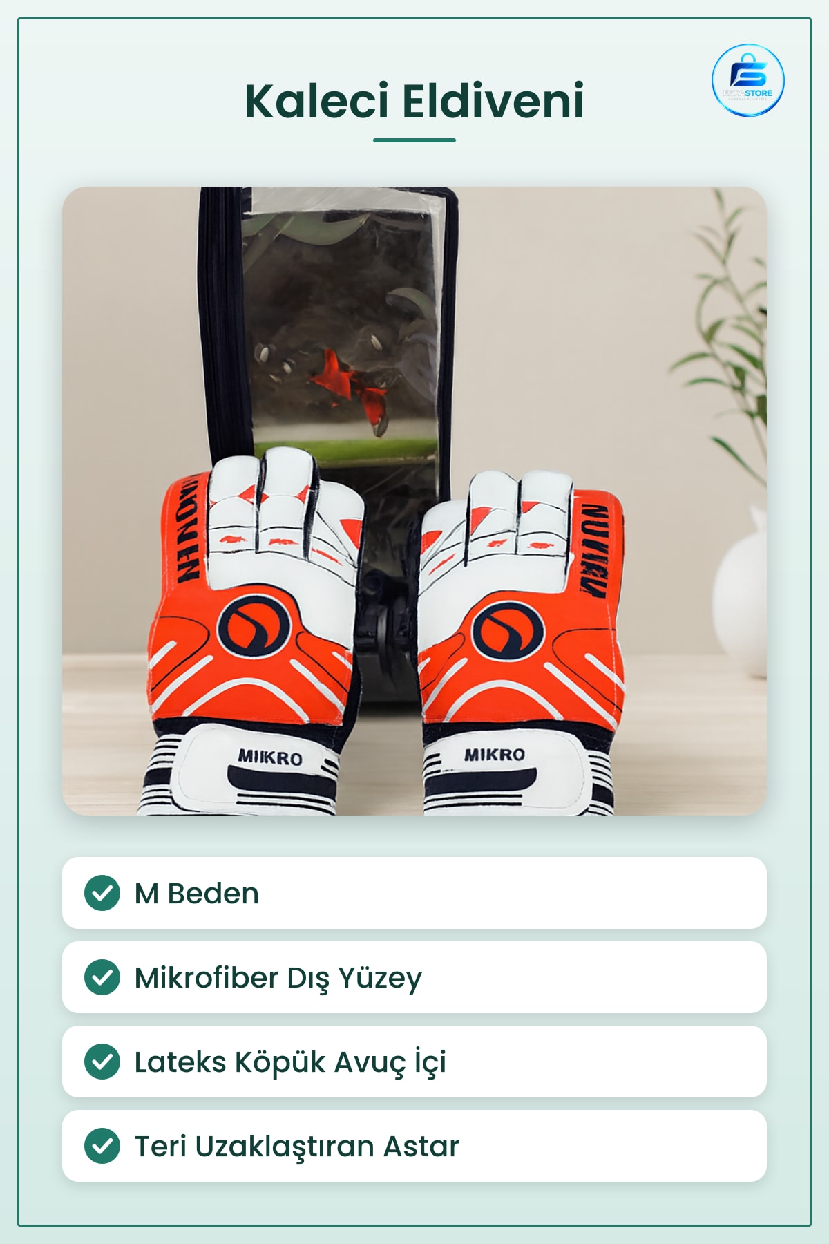 Kaleci Eldiveni M Beden Mikro Lateks Avuç İçi Tutuşlu Futbol Antrenman Maç Mikrofiber Dış Yüzey
