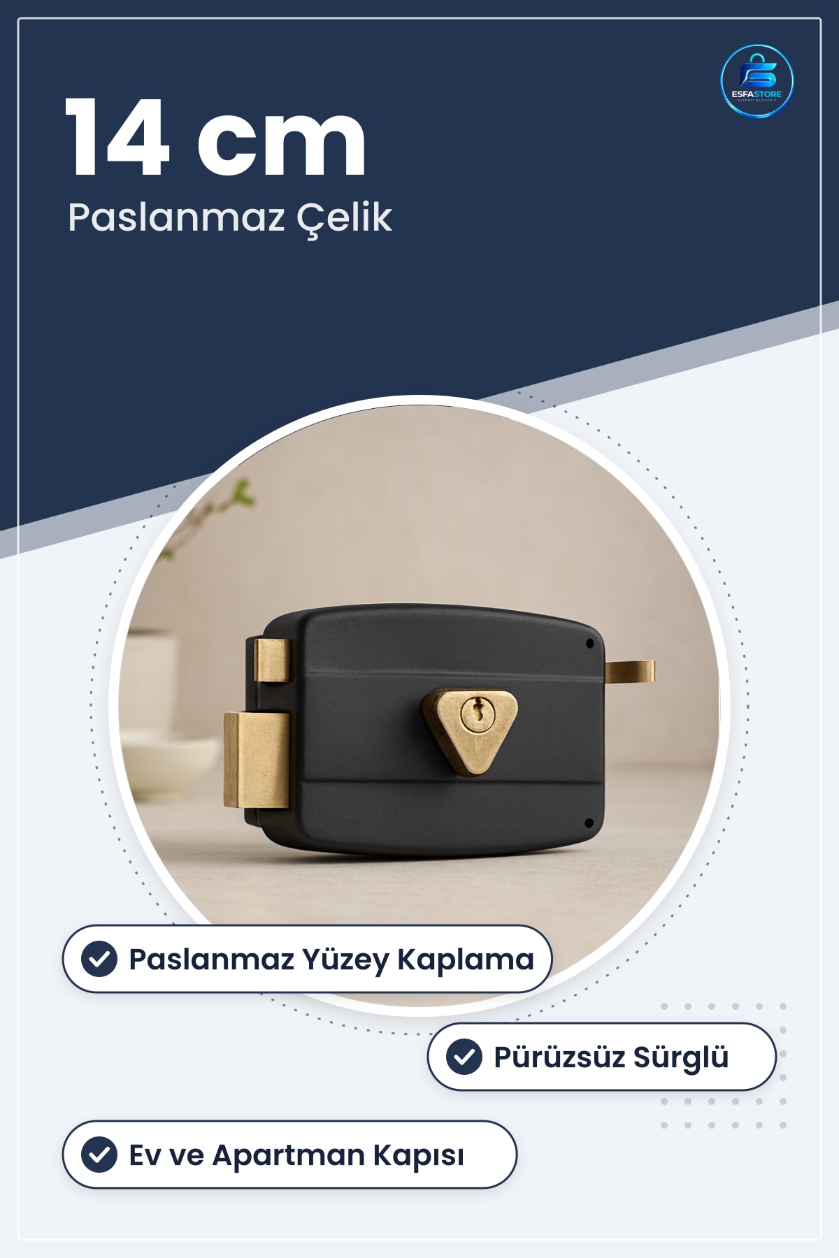 Oval Dış Kapı Kilidi 14 cm Paslanmaz Çelik Kilit Ev Apartman Ofis Giriş Kapısı Güvenlik