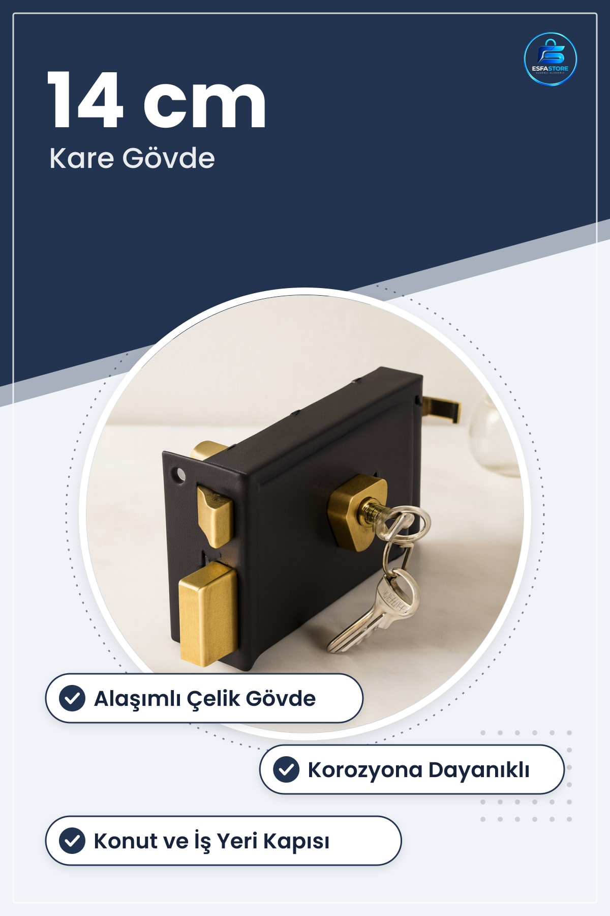 Dış Kapı Kilidi 14 cm Kare Alaşımlı Çelik Gövde Korozyona Dayanıklı Konut İş Yeri Giriş Güvenlik