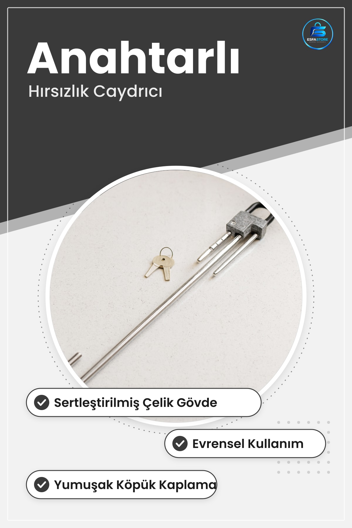 Direksiyon Kilidi Çelik Araç Hırsızlık Önleyici Anahtarlı Oto Güvenlik Caydırıcı Kilit Evrensel
