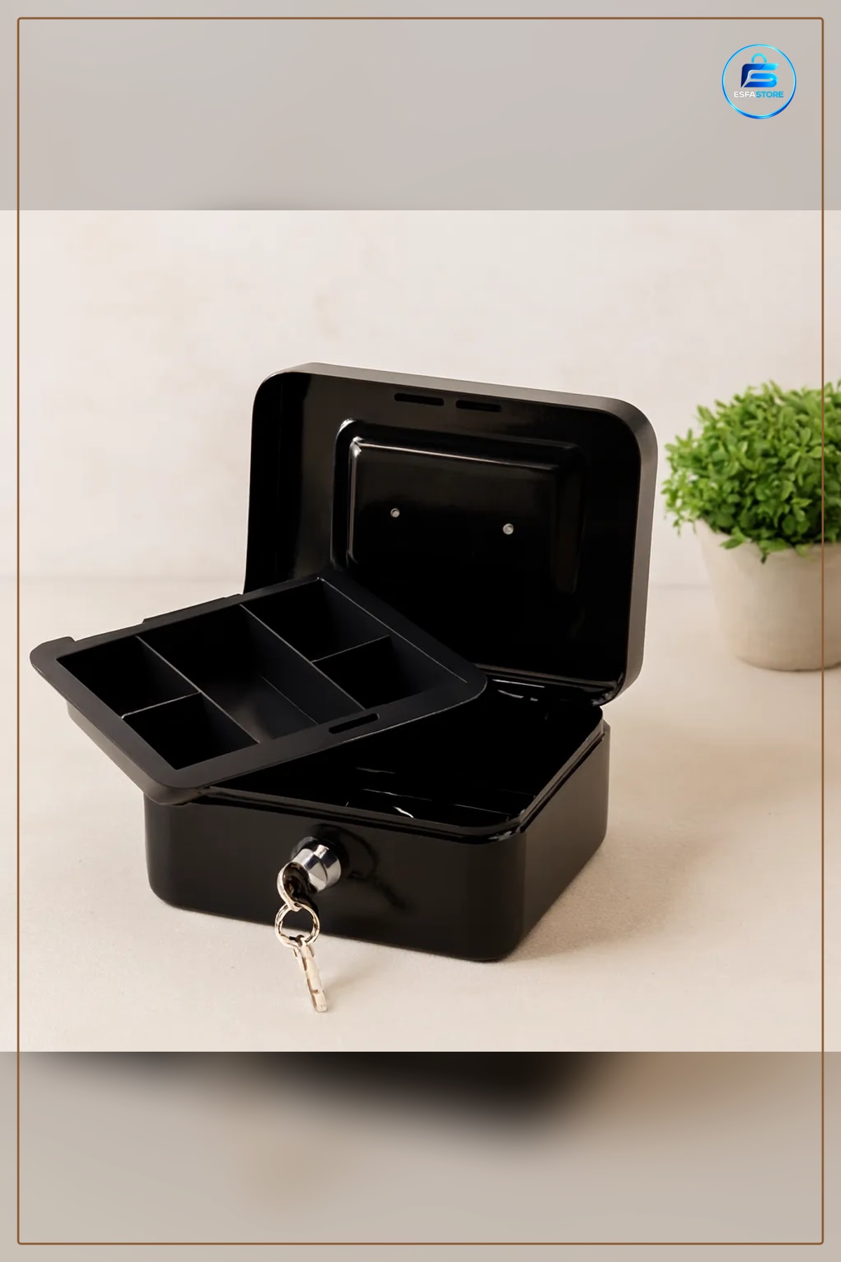 Kasa Anahtarlı Metal Para Kutusu 15x12x8 cm 6 Bölmeli Taşıma Kulplu Ofis Ev Güvenli Saklama