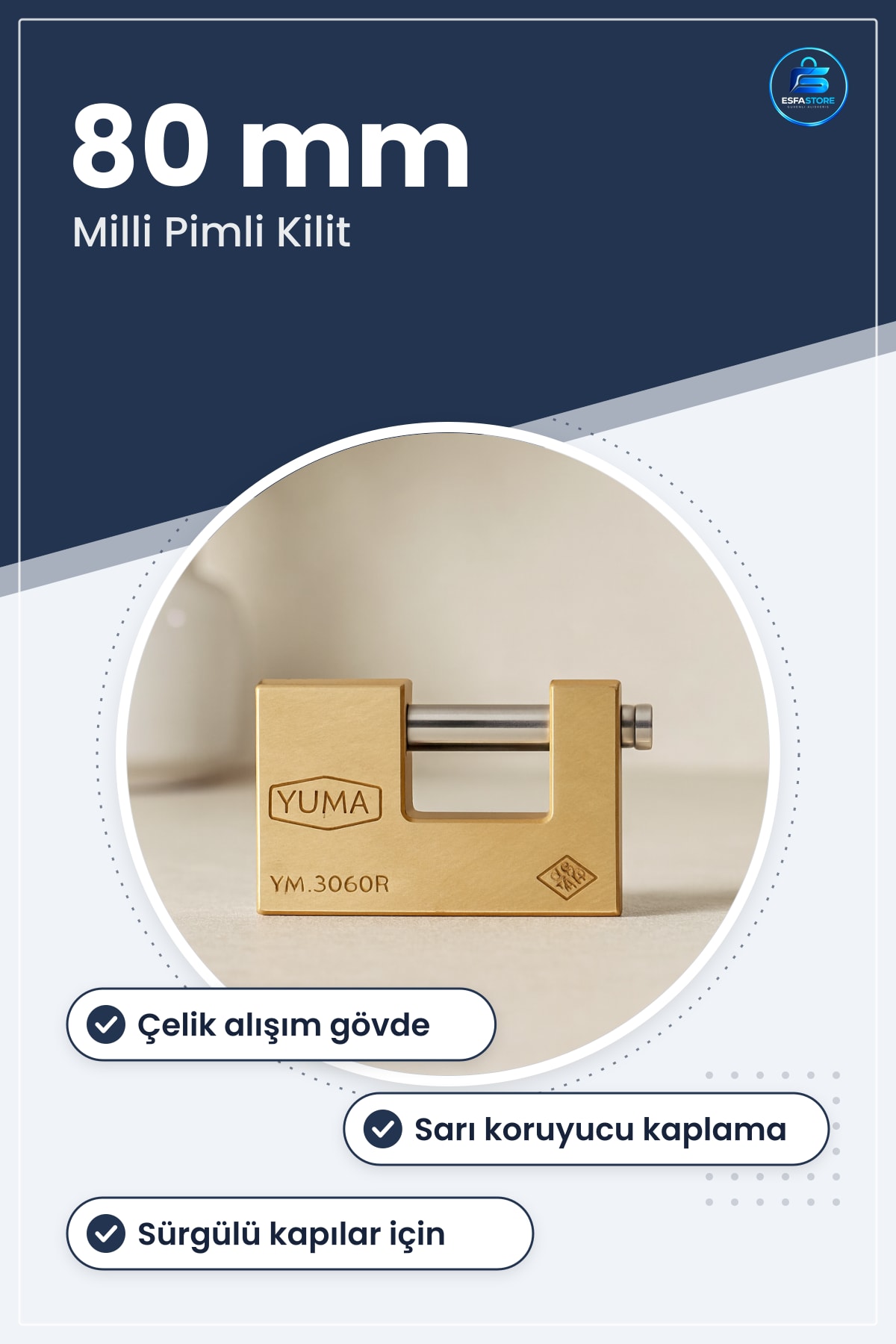 Kayar Milli Pimli Kilit 80mm Kompakt Sarı Çelik Alaşım Sürgülü Kapı Hırdavatı Güvenlik Kilidi