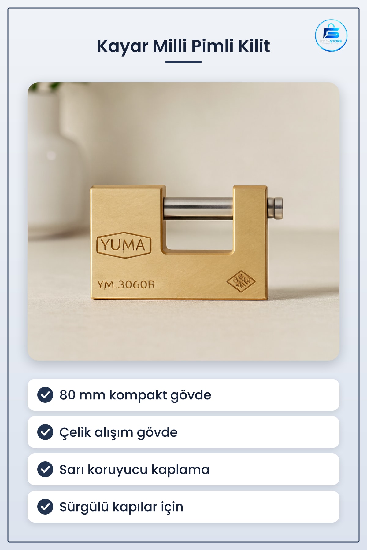 Kayar Milli Pimli Kilit 80mm Kompakt Sarı Çelik Alaşım Sürgülü Kapı Hırdavatı Güvenlik Kilidi