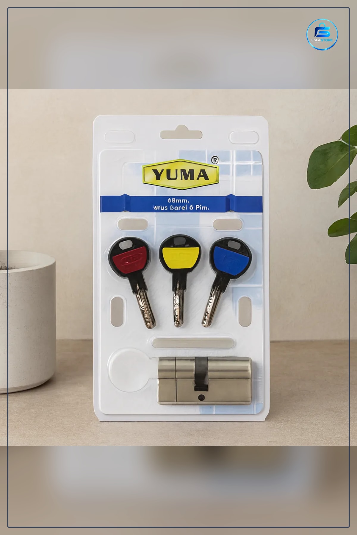 Bilyalı Barel Silindir 68mm 6 Pim Kapı Hırdavatı Üç Anahtarlı Metal Gövdeli Güvenlik Kilidi