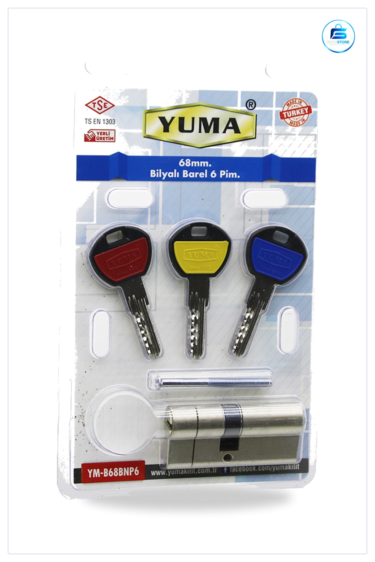 Bilyalı Barel Silindir 68mm 6 Pim Kapı Hırdavatı Üç Anahtarlı Metal Gövdeli Güvenlik Kilidi