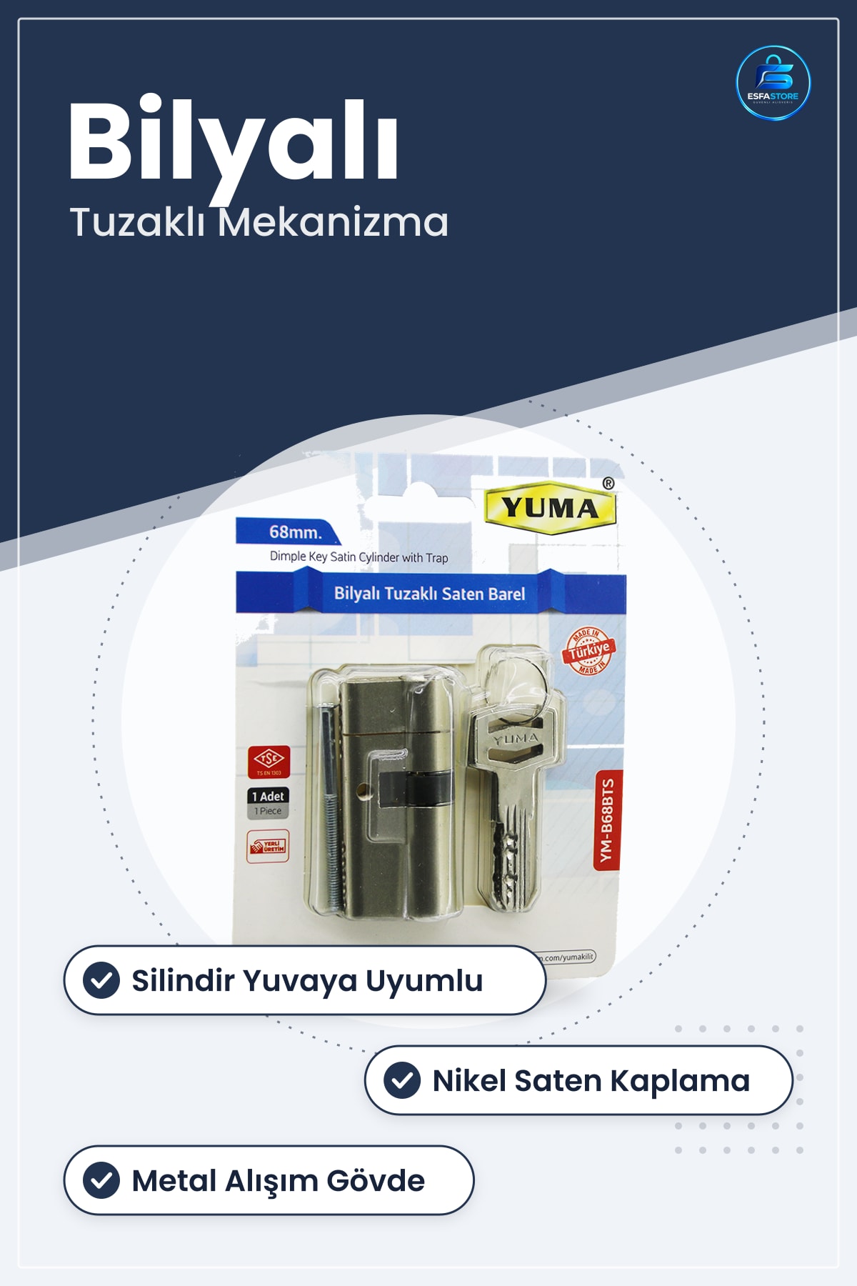 Bilyalı Tuzaklı Silindir Barel Kilit Nikel Saten Kapı Kilidi Güvenlik Ev Ofis İşyeri Dayanıklı