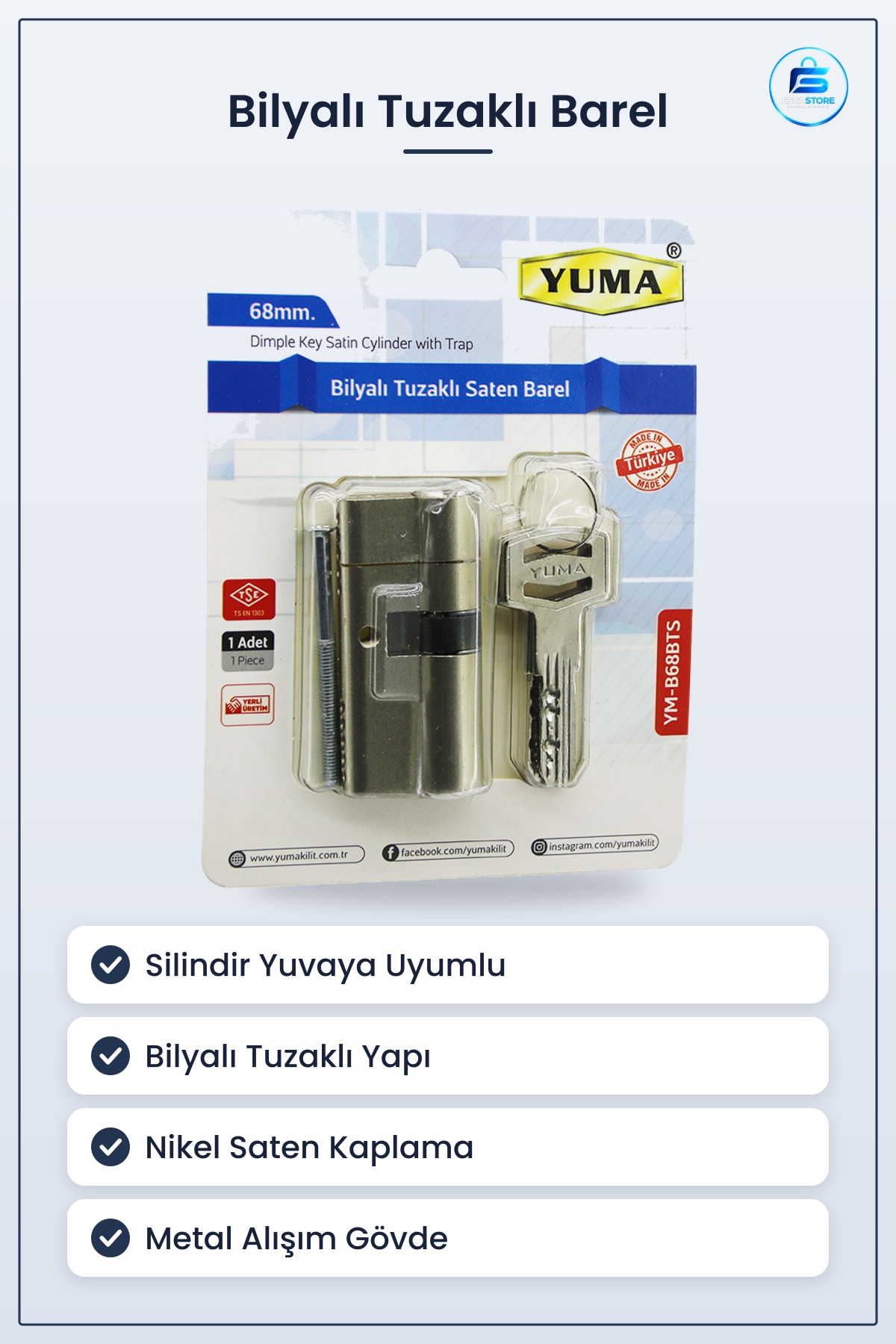 Bilyalı Tuzaklı Silindir Barel Kilit Nikel Saten Kapı Kilidi Güvenlik Ev Ofis İşyeri Dayanıklı