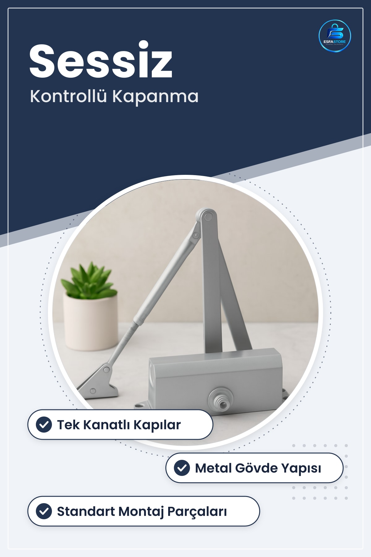 Kapı Kapatma Hidroliği Metal Gövdeli Sessiz Kontrollü Hırdavatı Konut Ofis Ticari Tek Kanatlı