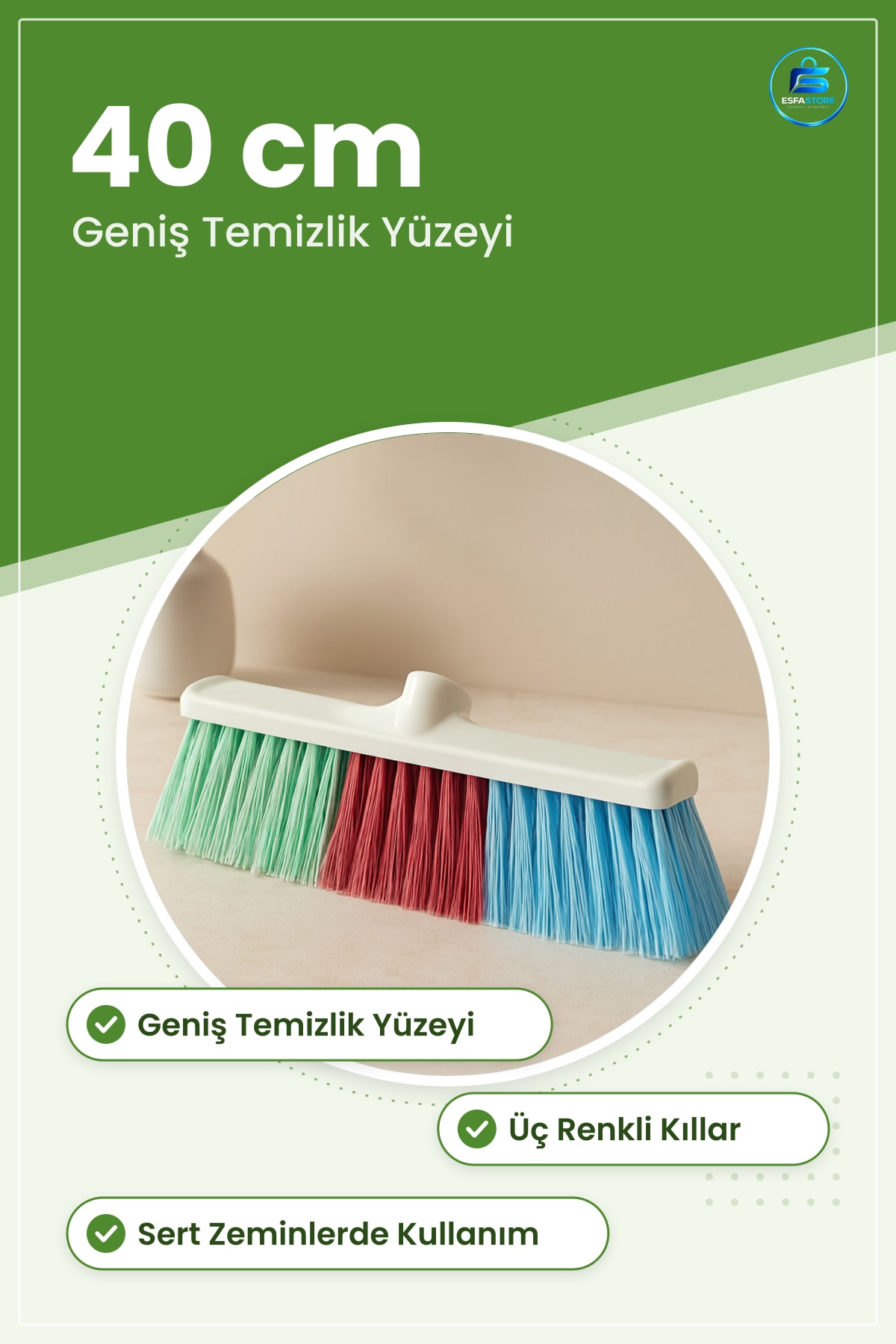 Temizlik Fırçası 40 cm Süpürge Başlığı Çok Renkli Kıllı Zemin Süpürgesi Ev ve Bahçe İçin