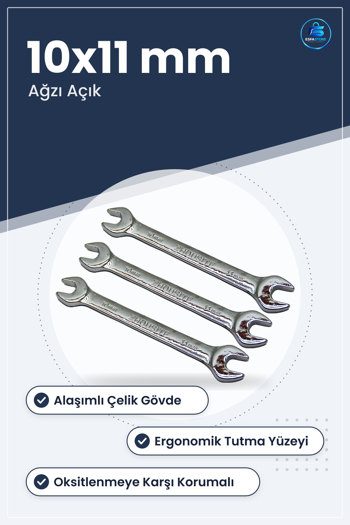 Ağzı Açık Anahtar 10x11 mm Alaşımlı Çelik Somun Civata Sıkma Gevşetme Aleti Hırdavat Tamir Atölye
