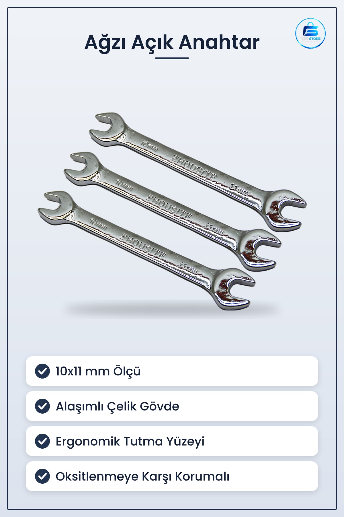 Ağzı Açık Anahtar 10x11 mm Alaşımlı Çelik Somun Civata Sıkma Gevşetme Aleti Hırdavat Tamir Atölye