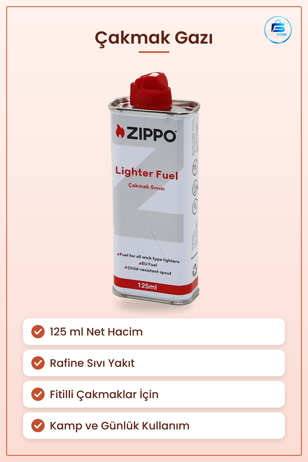 Çakmak Gazı 125 ml Benzin Fitilli Çakmaklar İçin Rafine Sıvı Yakıt Kamp ve Günlük Kullanım