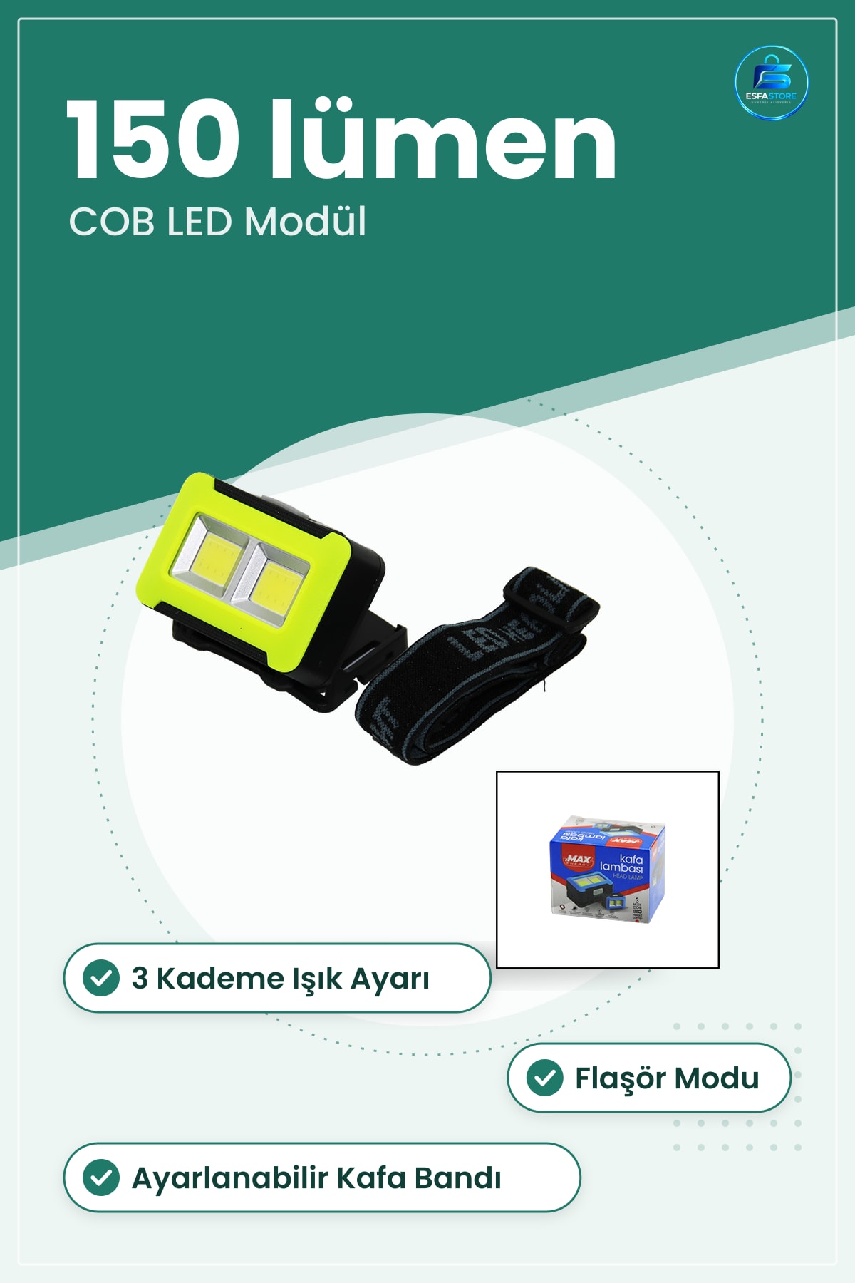 Kafa Lambası 3W COB LED Lümen 3 Kademe Flaşörlü Kamp Yürüyüş Koşu Bisiklet Pilli Ayarlanabilir
