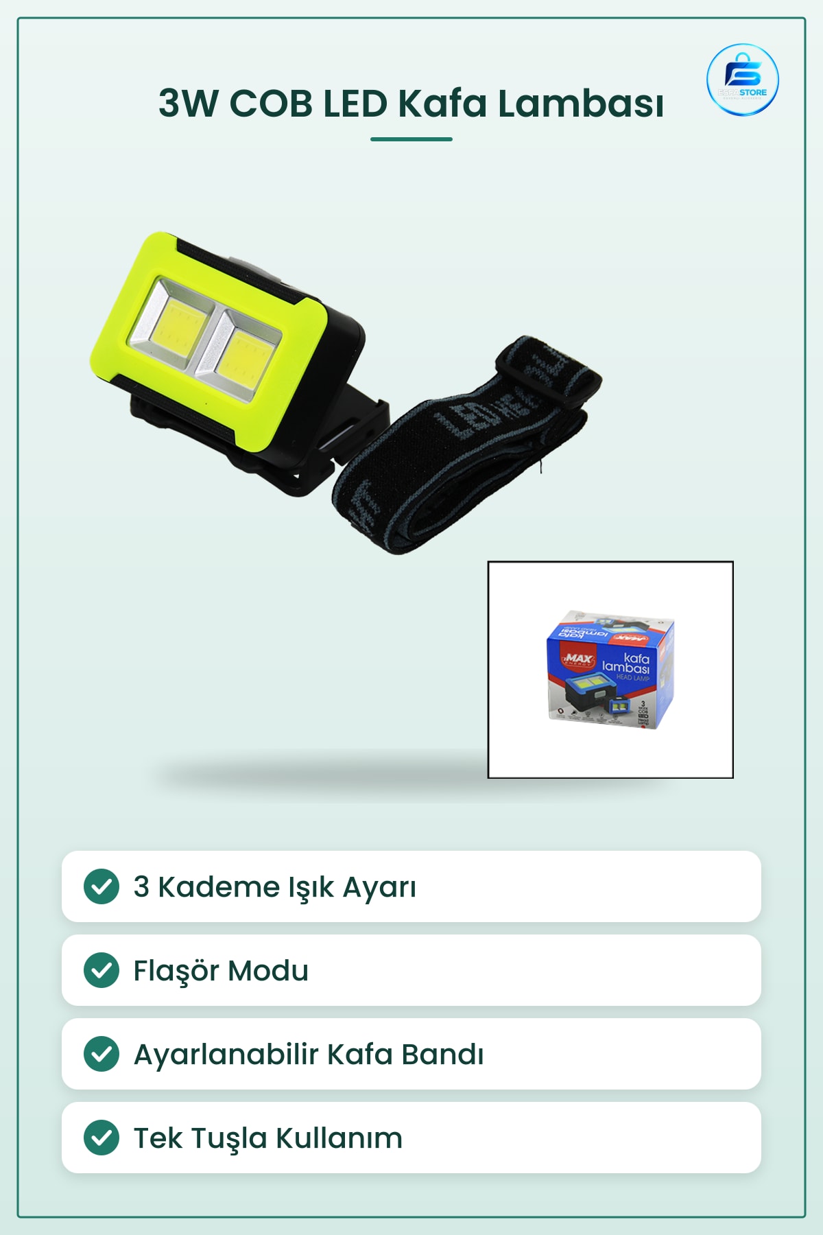 Kafa Lambası 3W COB LED Lümen 3 Kademe Flaşörlü Kamp Yürüyüş Koşu Bisiklet Pilli Ayarlanabilir