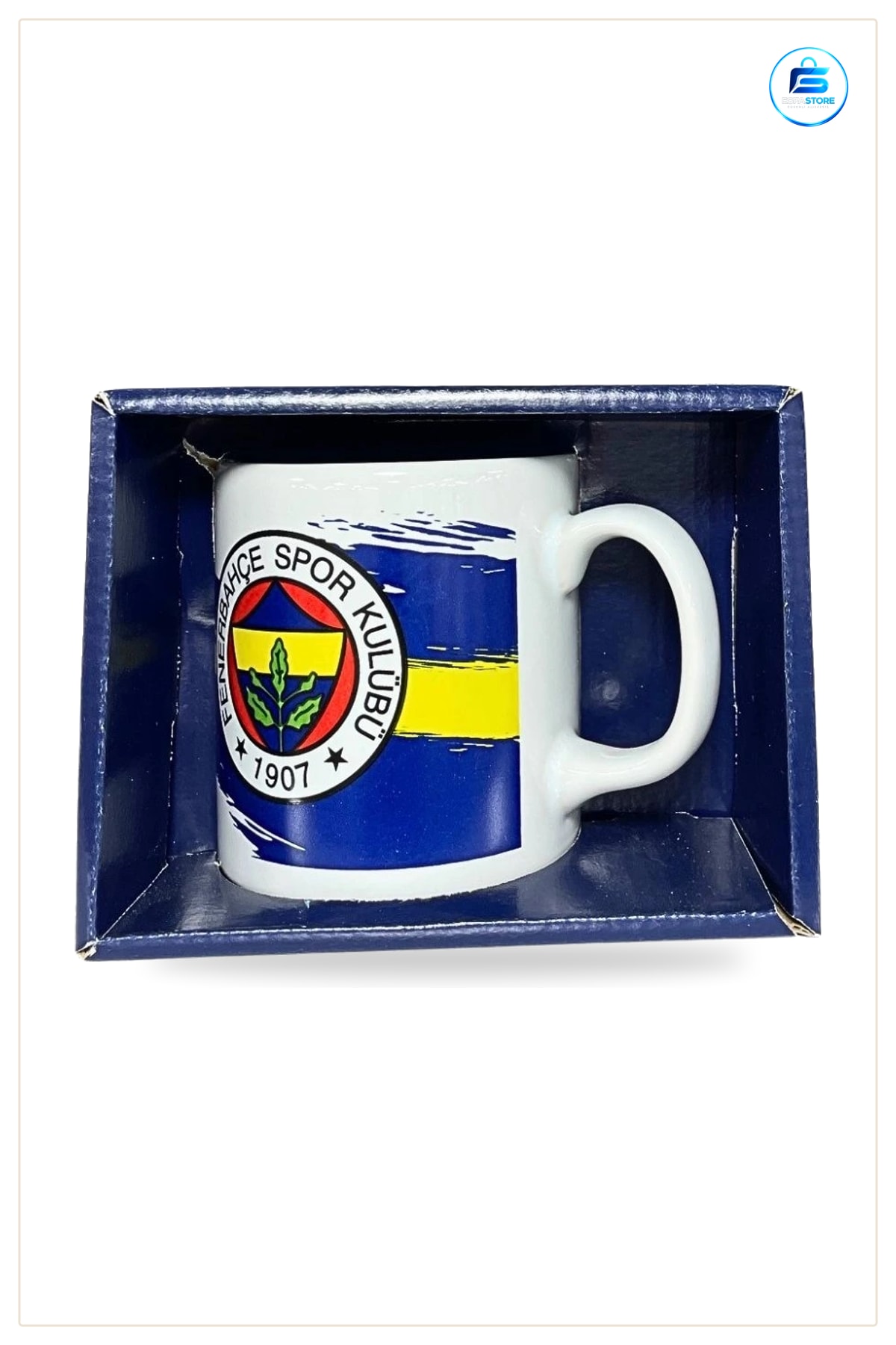 Seramik Taraftar Kupası Sarı Lacivert Takım Logolu Hediyelik Kutulu Çay Kahve Sporsever