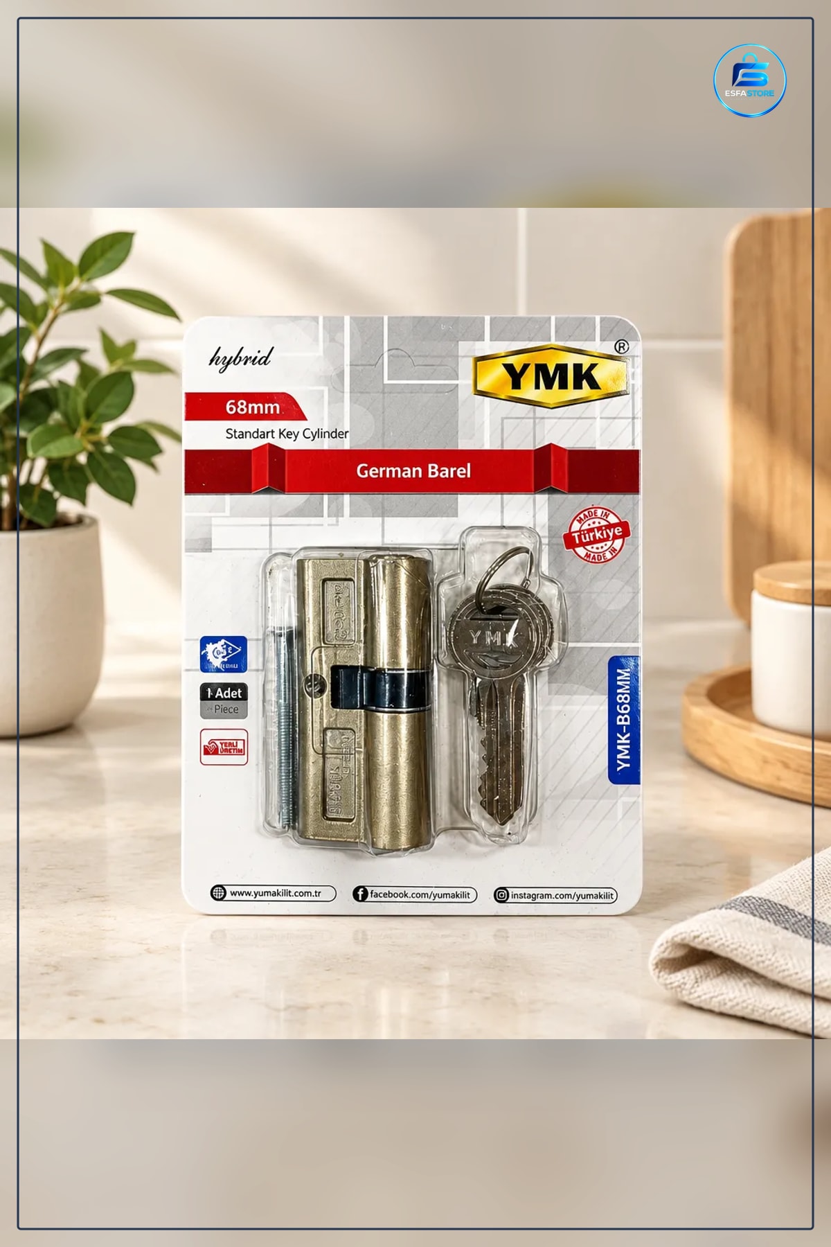 Kilit Barel Silindiri 68mm Cerman Saten Yüzeyli Kapı Kilidi Standart Anahtarlı Yerli Üretim
