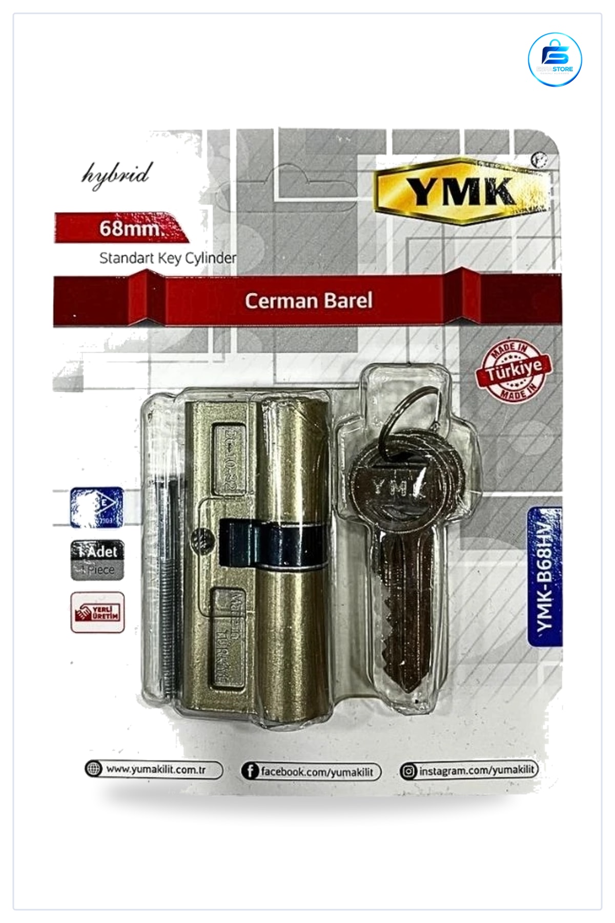 Kilit Barel Silindiri 68mm Cerman Saten Yüzeyli Kapı Kilidi Standart Anahtarlı Yerli Üretim