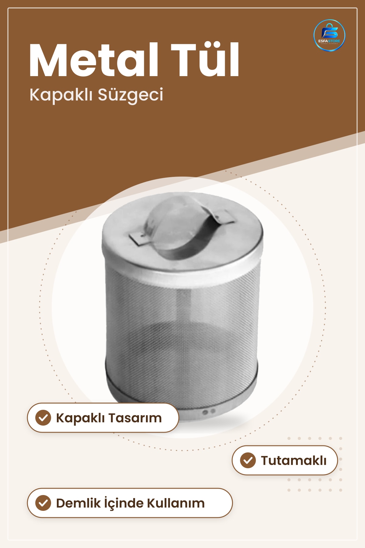 Metal Tül Demlik İçi Çay Süzgeci Kapaklı Süzgeç Filtresi Sofra Mutfak Aksesuarı Ev Kullanımı
