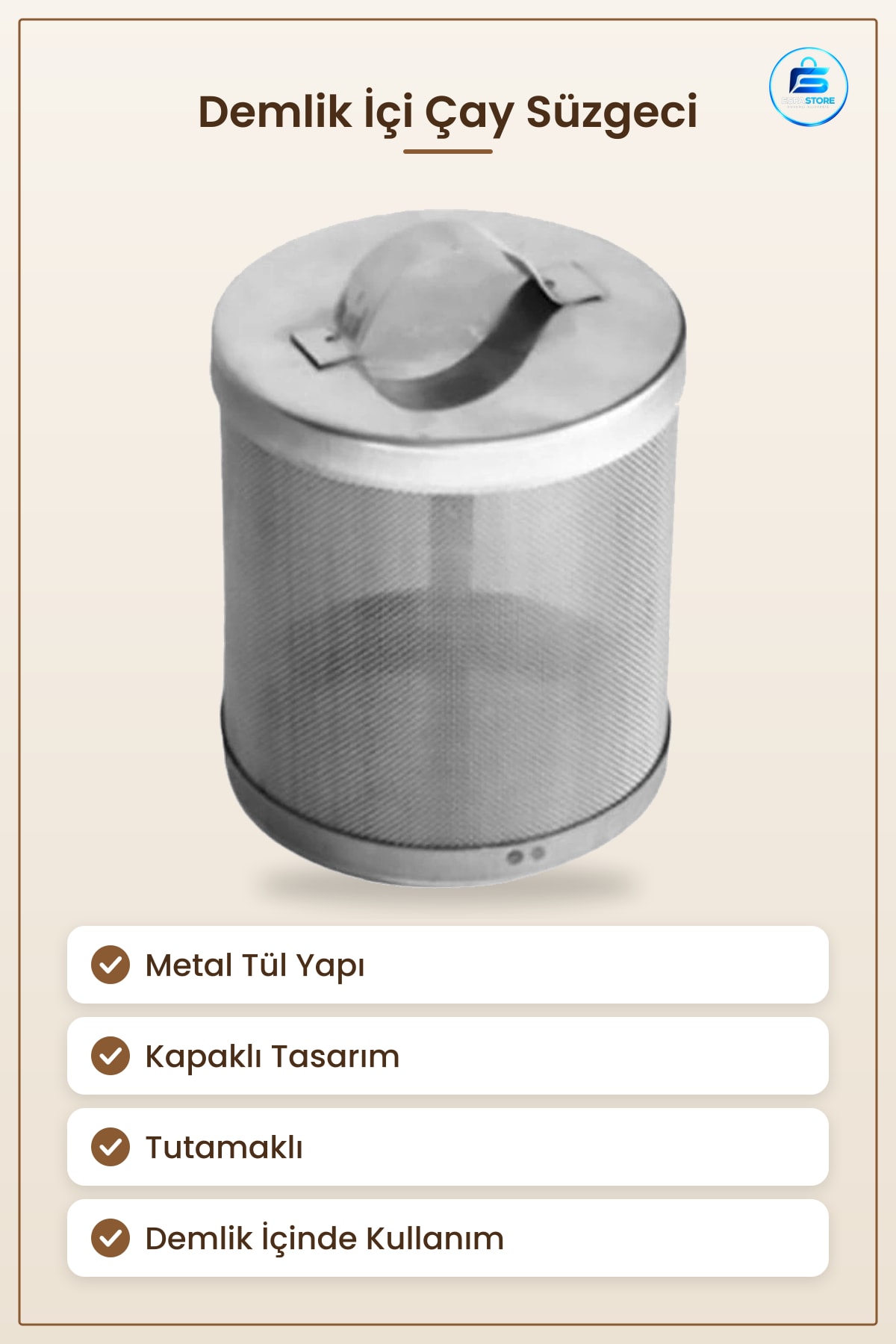 Metal Tül Demlik İçi Çay Süzgeci Kapaklı Süzgeç Filtresi Sofra Mutfak Aksesuarı Ev Kullanımı