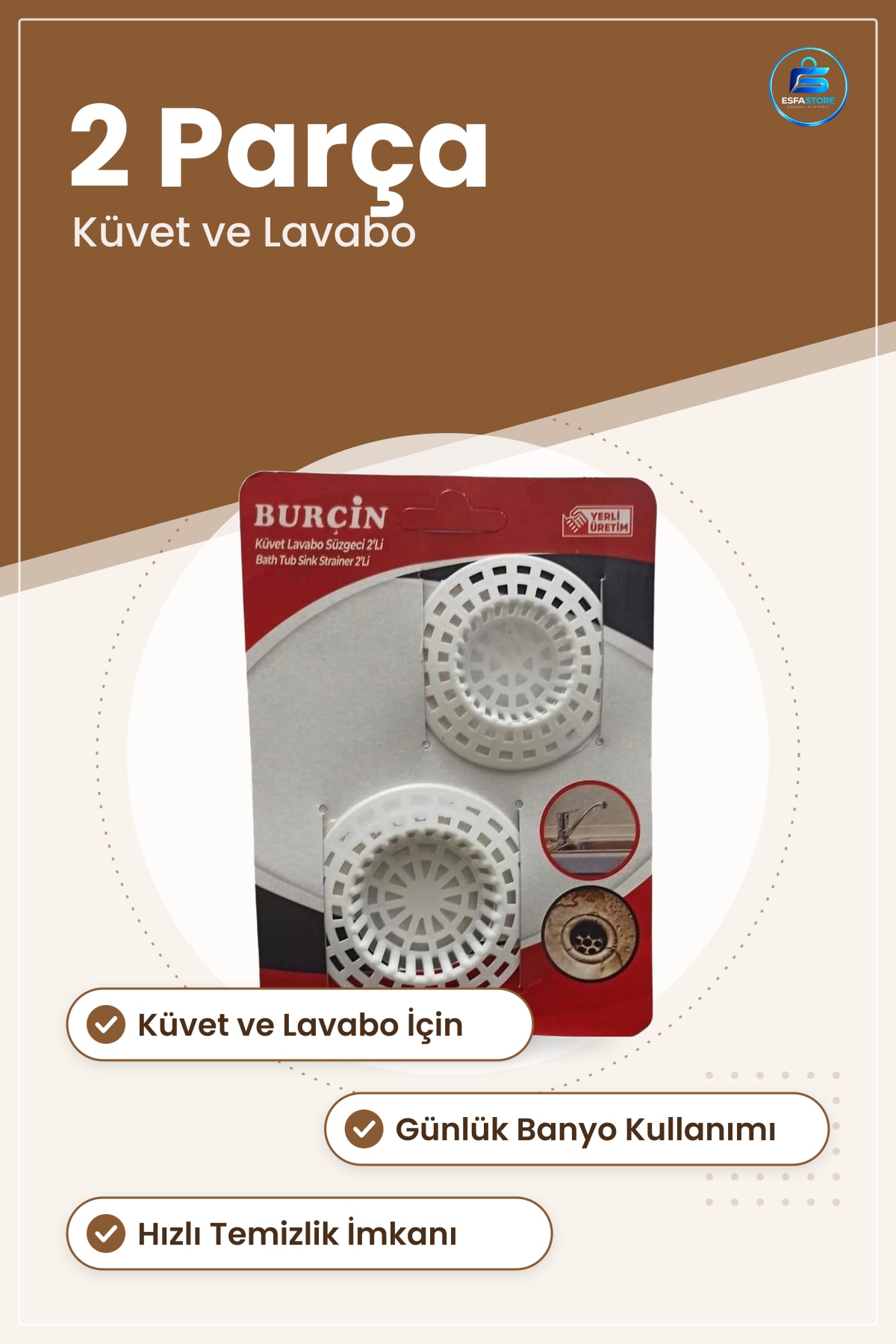 Süzgeç Küvet Lavabo Süzgeci 2 Parça Set Banyo Su Tahliye Saç Tutucu Günlük Kullanım