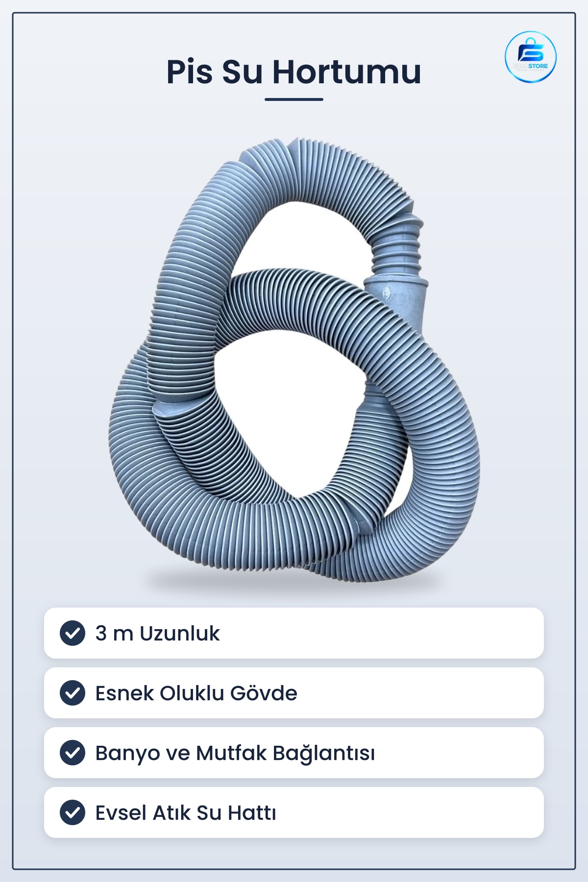 Pis Su Hortumu PVC Boru 3 m Evsel Atık Bağlantı Esnek Banyo Mutfak Lavabo Tesisat