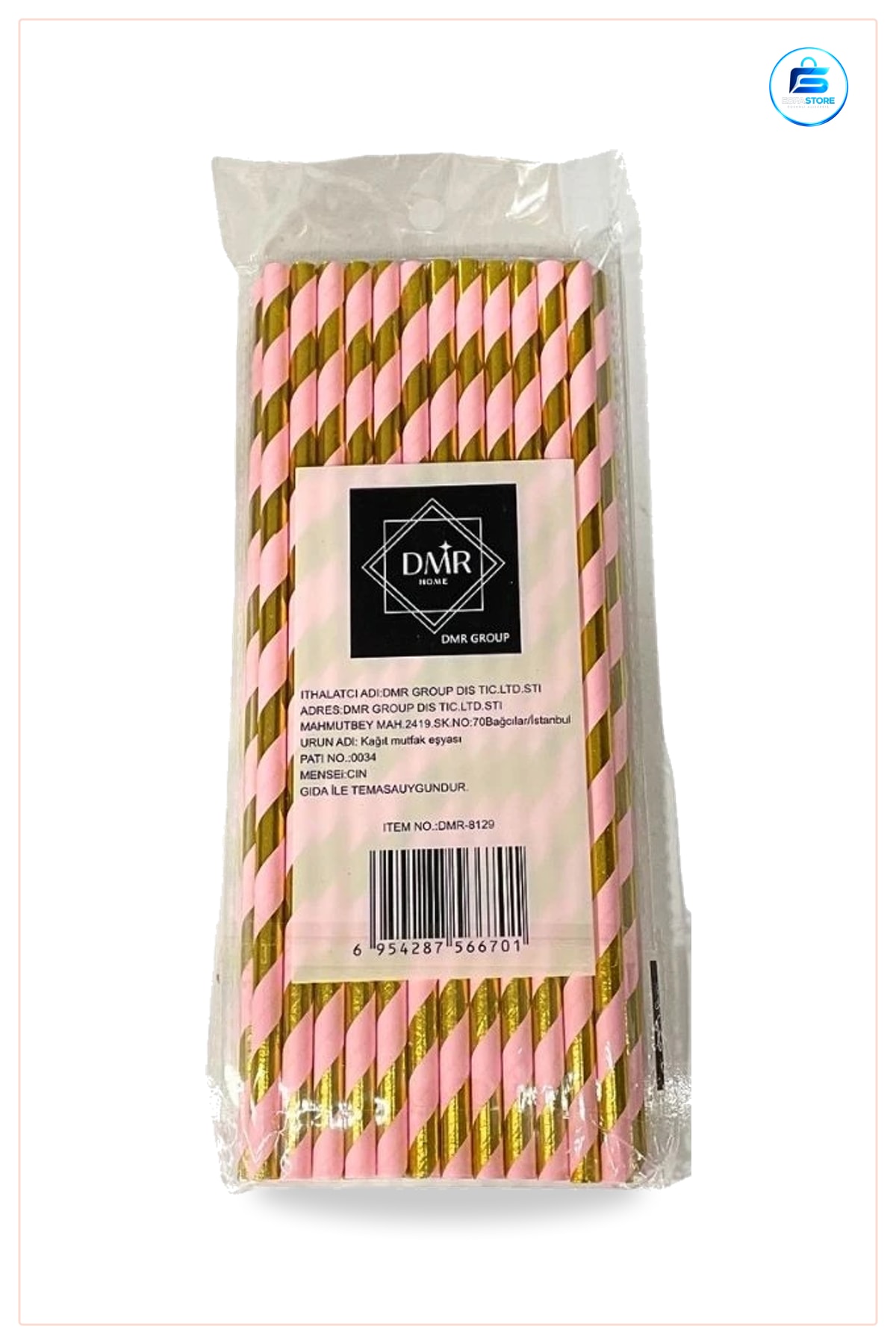 Pipet Kağıt Parti Malzemesi Pembe Altın Çizgili Gıda Teması Doğum Günü Kutlama İçin