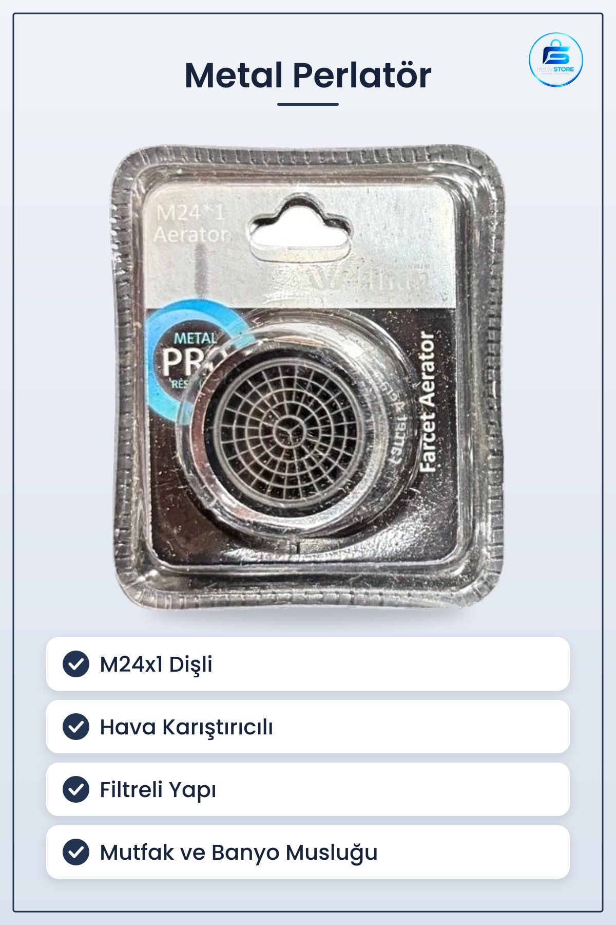 Metal Perlatör Musluk Başlığı M24x1 Dişli Aerator Mutfak Banyo Hava Karıştırıcı Filtreli