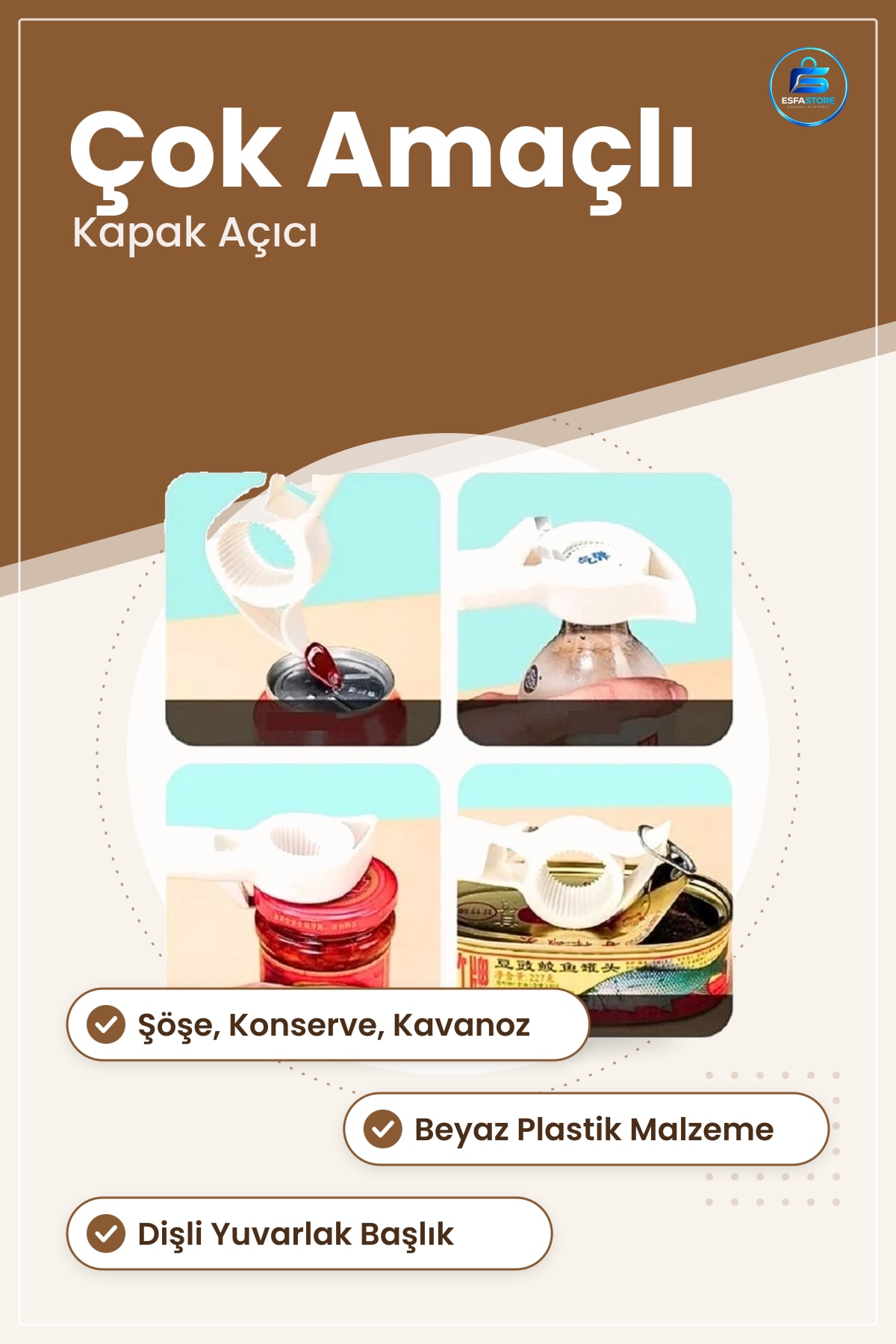 Şişe Açacağı Çok Amaçlı Konserve Kavanoz Kapak Açıcı Mutfak Beyaz Plastik Pratik Kolay Kullanım