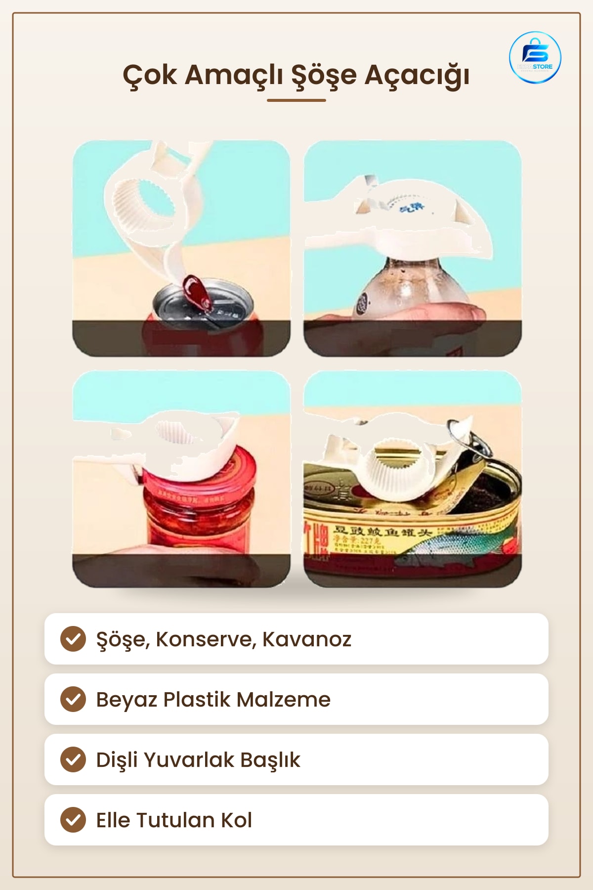 Şişe Açacağı Çok Amaçlı Konserve Kavanoz Kapak Açıcı Mutfak Beyaz Plastik Pratik Kolay Kullanım