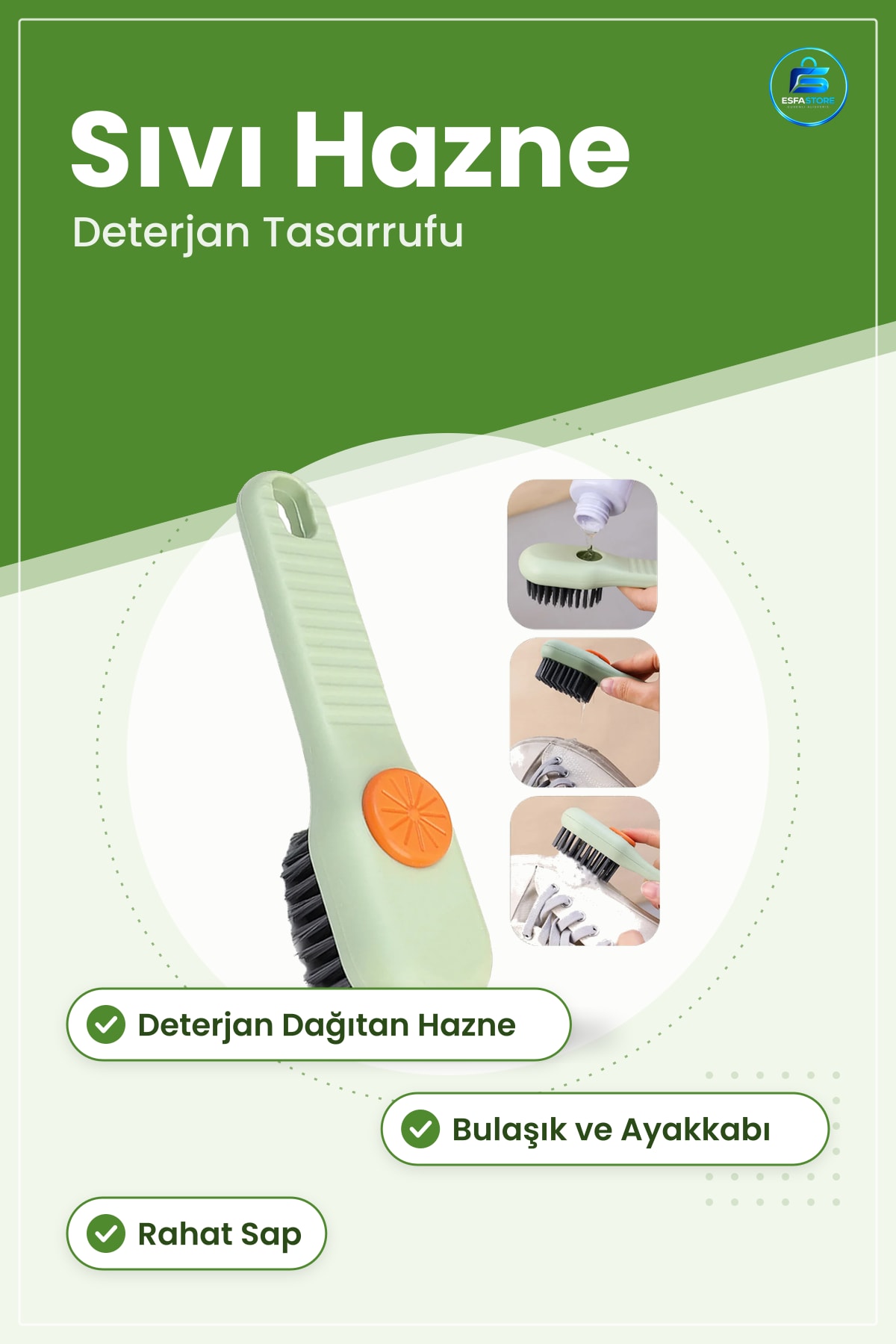 Sıvı Hazneli Bulaşık Fırçası Ayakkabı Temizleme Plastik Saplı Deterjanlı Mutfak Temizlik Çok Amaçlı